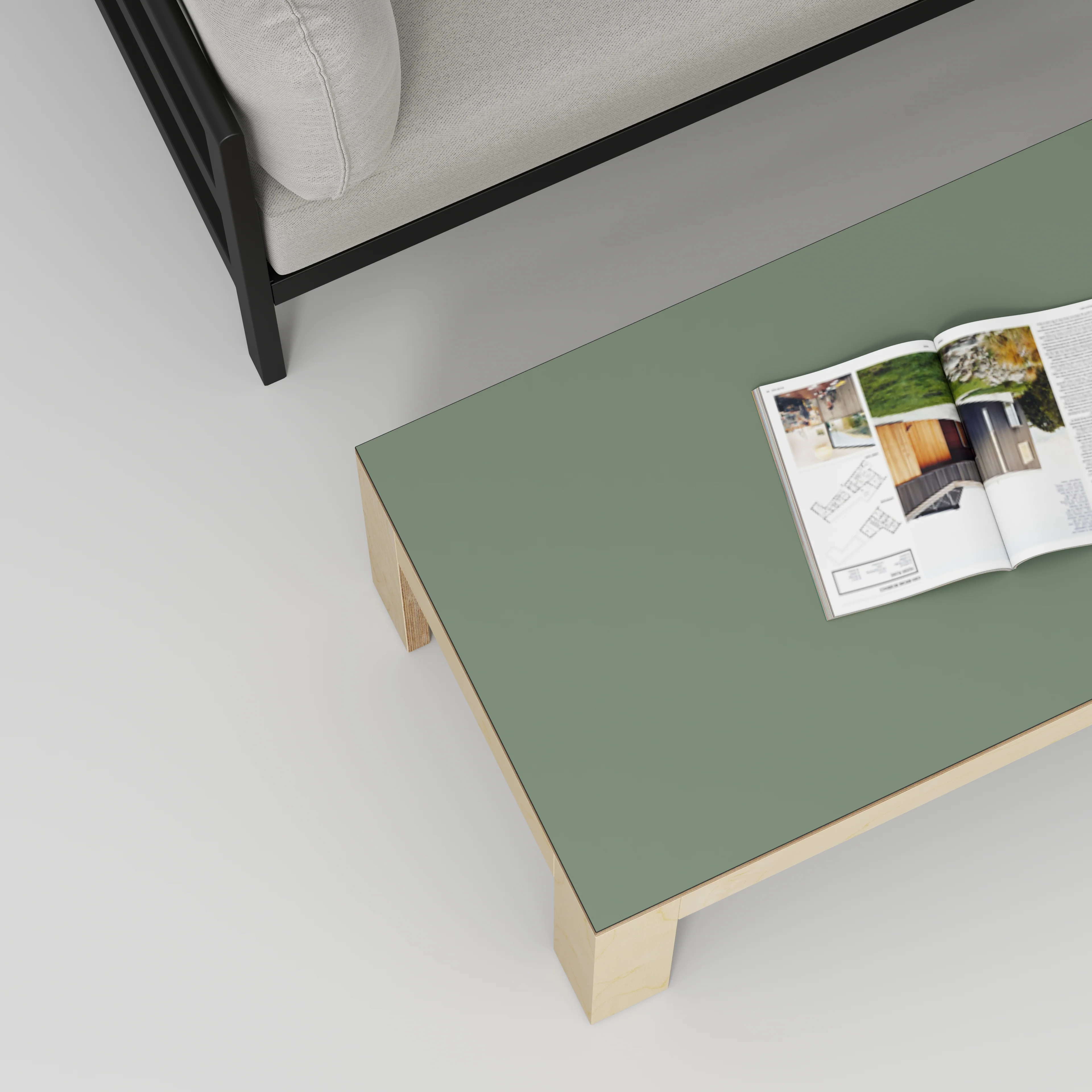 Plywood Coffee Table with Solid Frame - Formica Green Slate - 1200(w) x 600(d) x 450(h) - Image 3