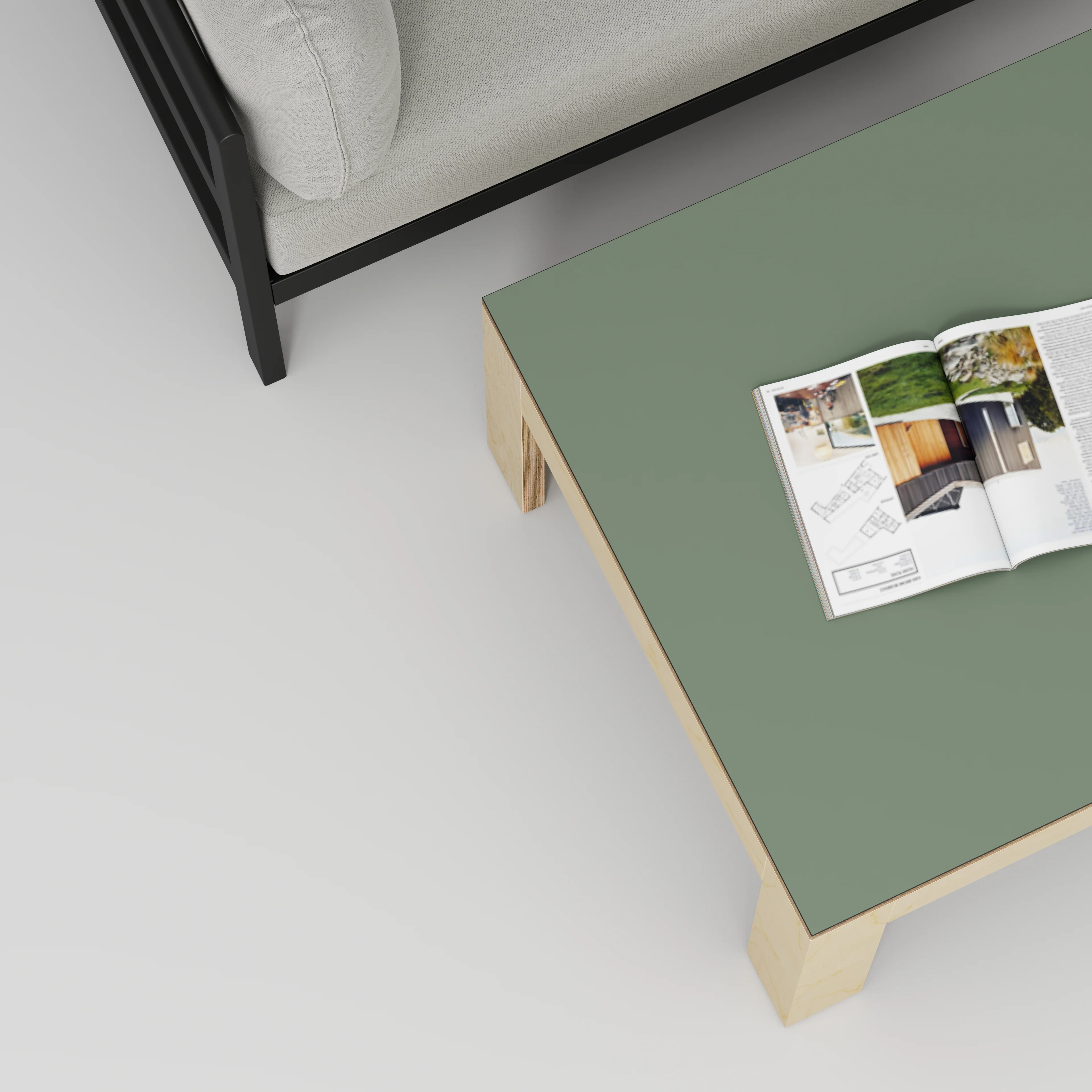 Plywood Coffee Table with Solid Frame - Formica Green Slate - 800(w) x 800(d) x 450(h) - Image 3