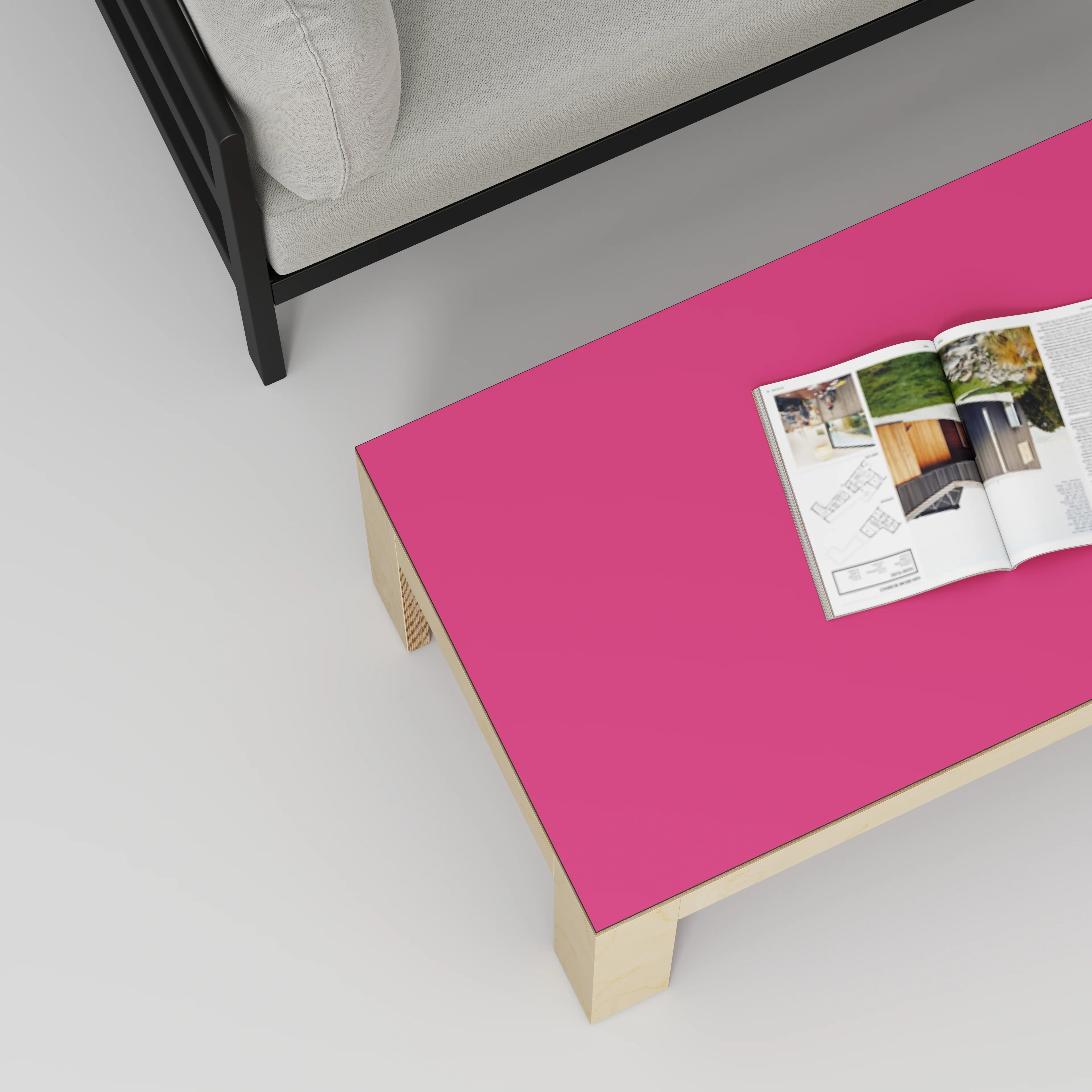 Plywood Coffee Table with Solid Frame - Formica Juicy Pink - 1200(w) x 600(d) x 450(h) - Image 3
