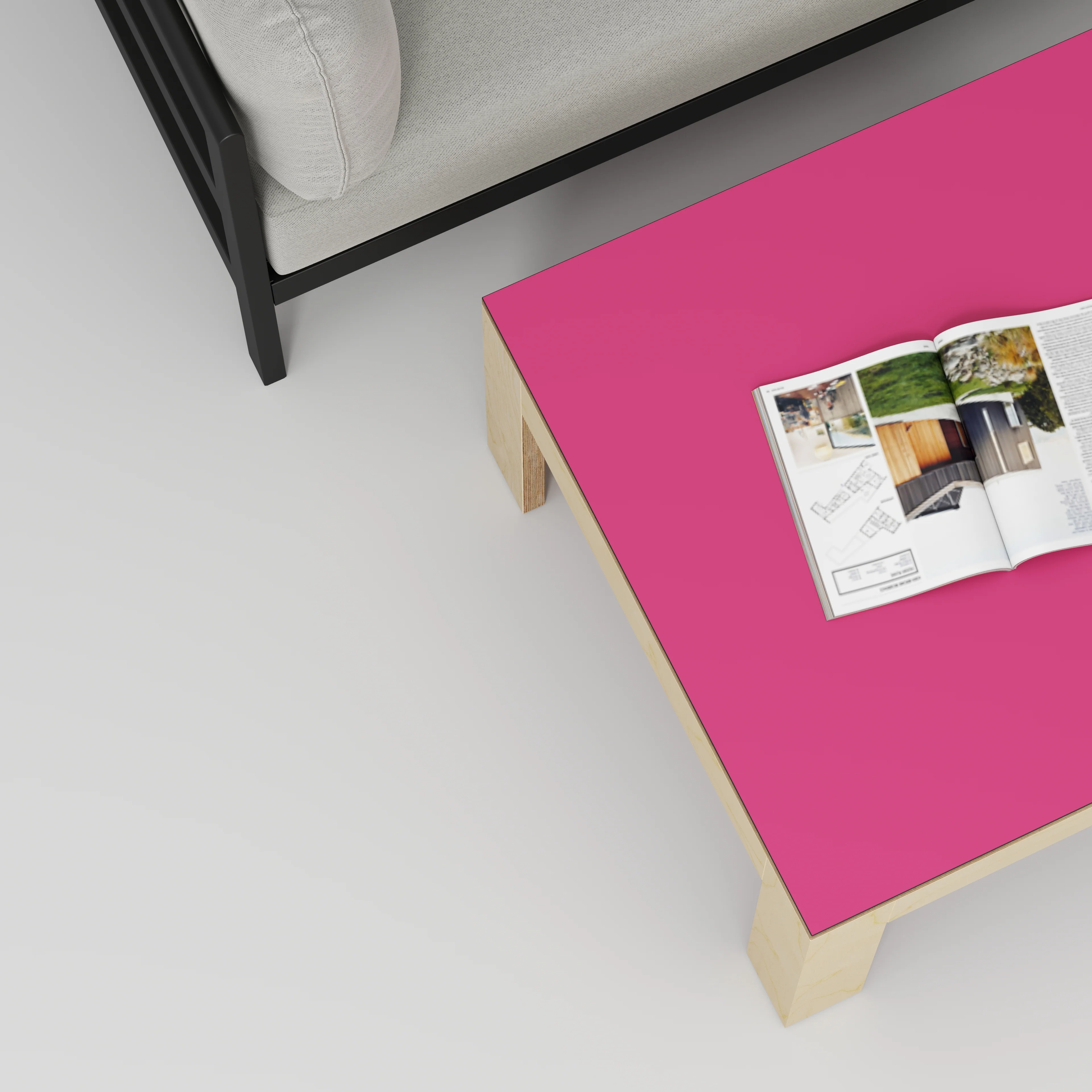 Plywood Coffee Table with Solid Frame - Formica Juicy Pink - 800(w) x 800(d) x 450(h) - Image 3