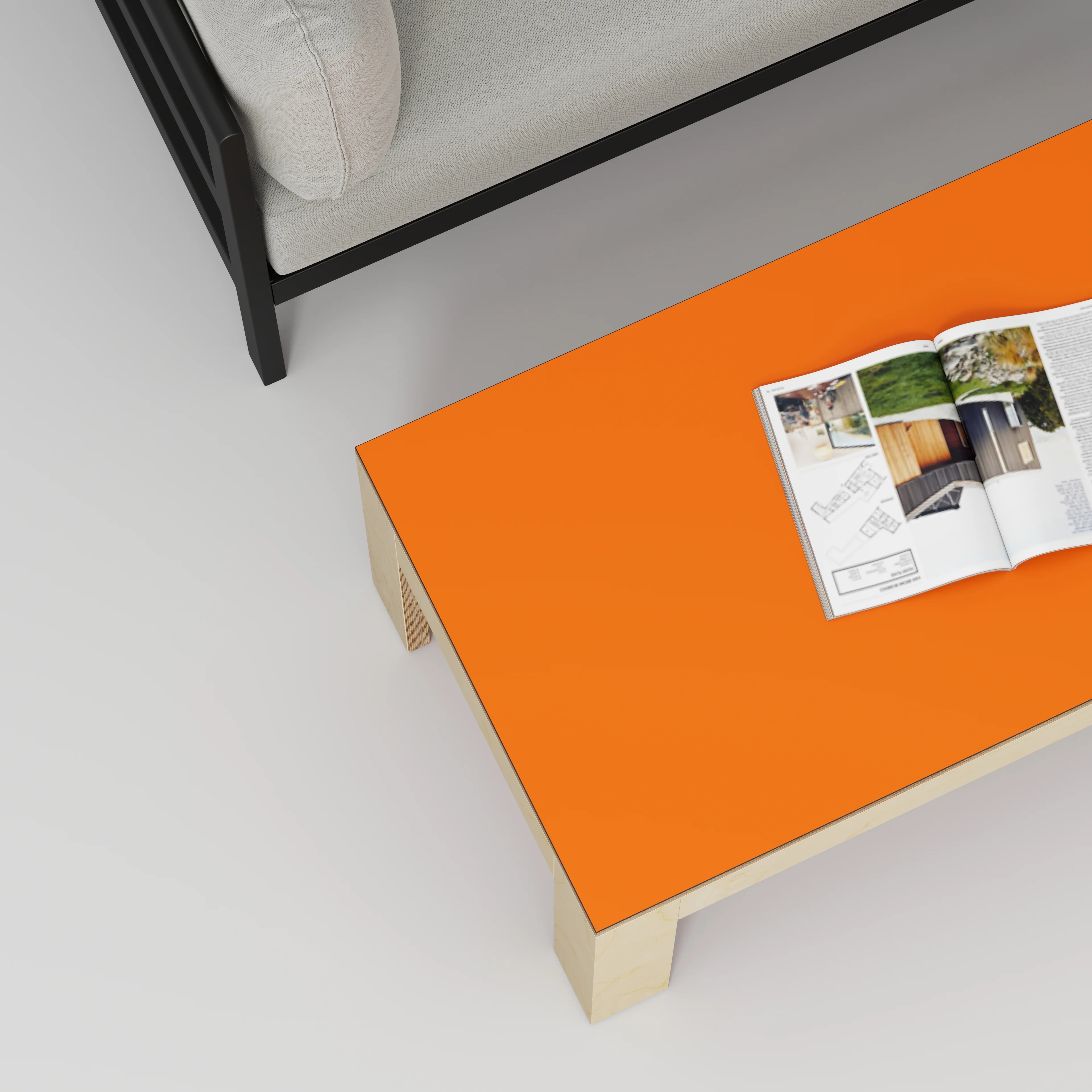 Plywood Coffee Table with Solid Frame - Formica Levante Orange - 1200(w) x 600(d) x 450(h) - Image 3