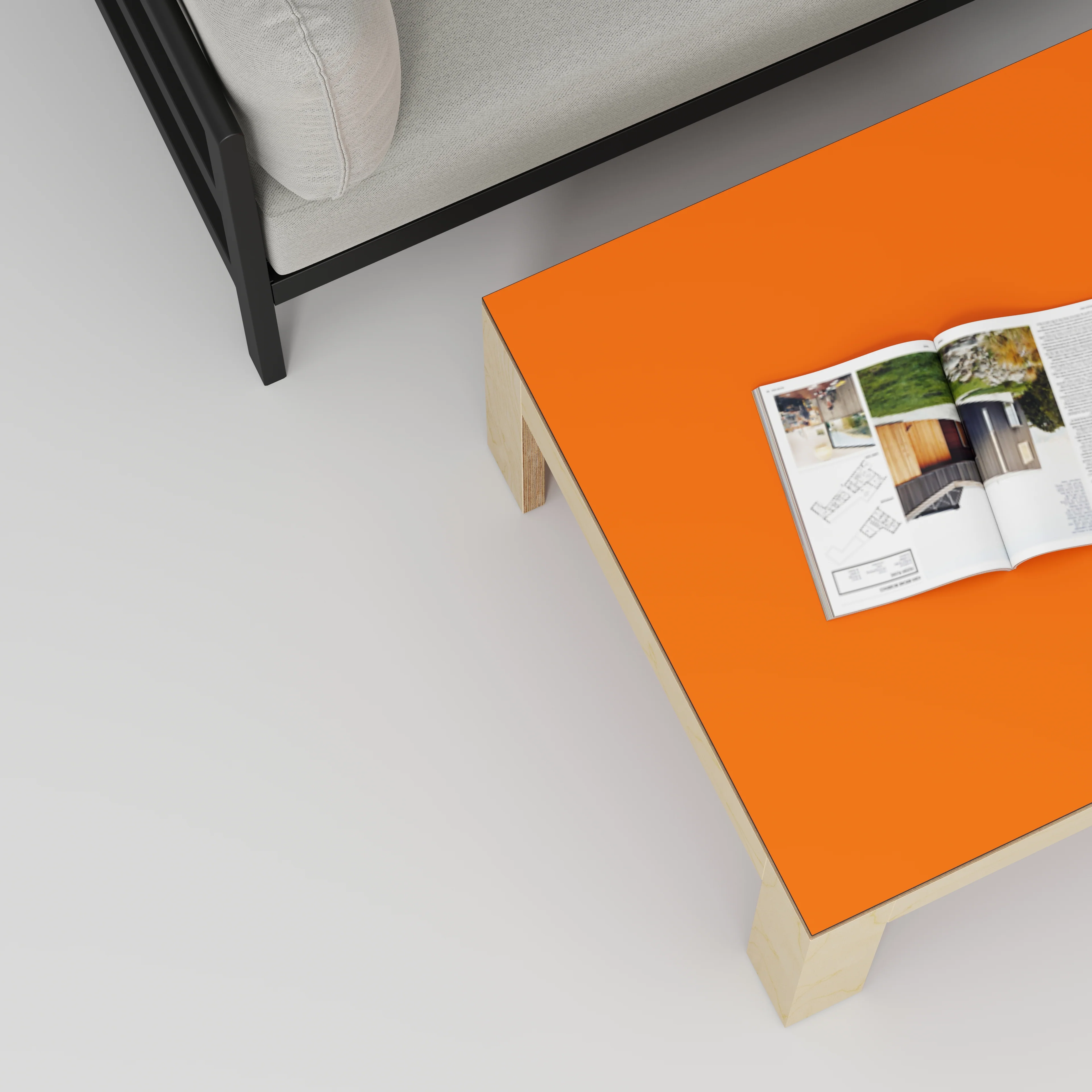 Plywood Coffee Table with Solid Frame - Formica Levante Orange - 800(w) x 800(d) x 450(h) - Image 3