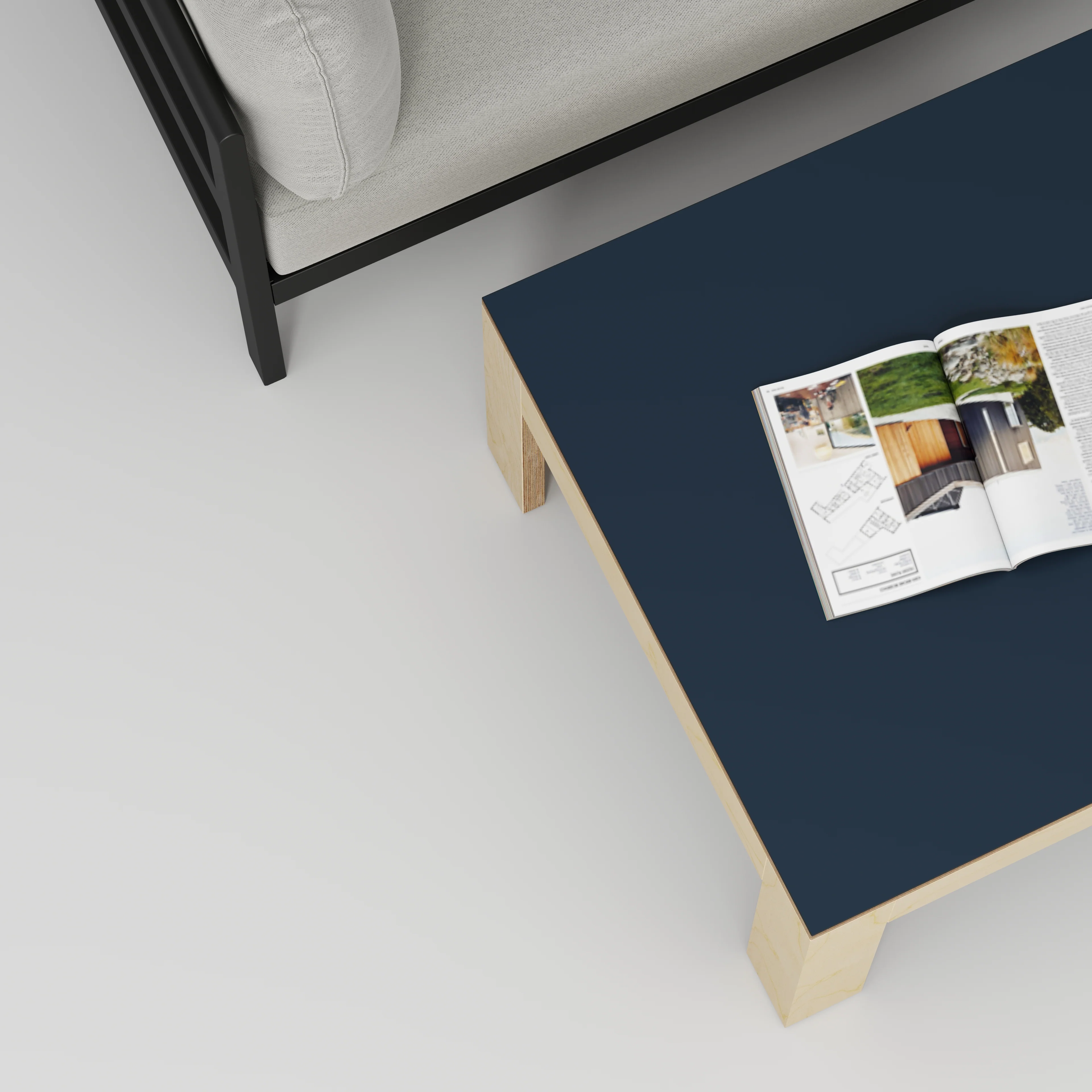 Plywood Coffee Table with Solid Frame - Formica Night Sea Blue - 800(w) x 800(d) x 450(h) - Image 3