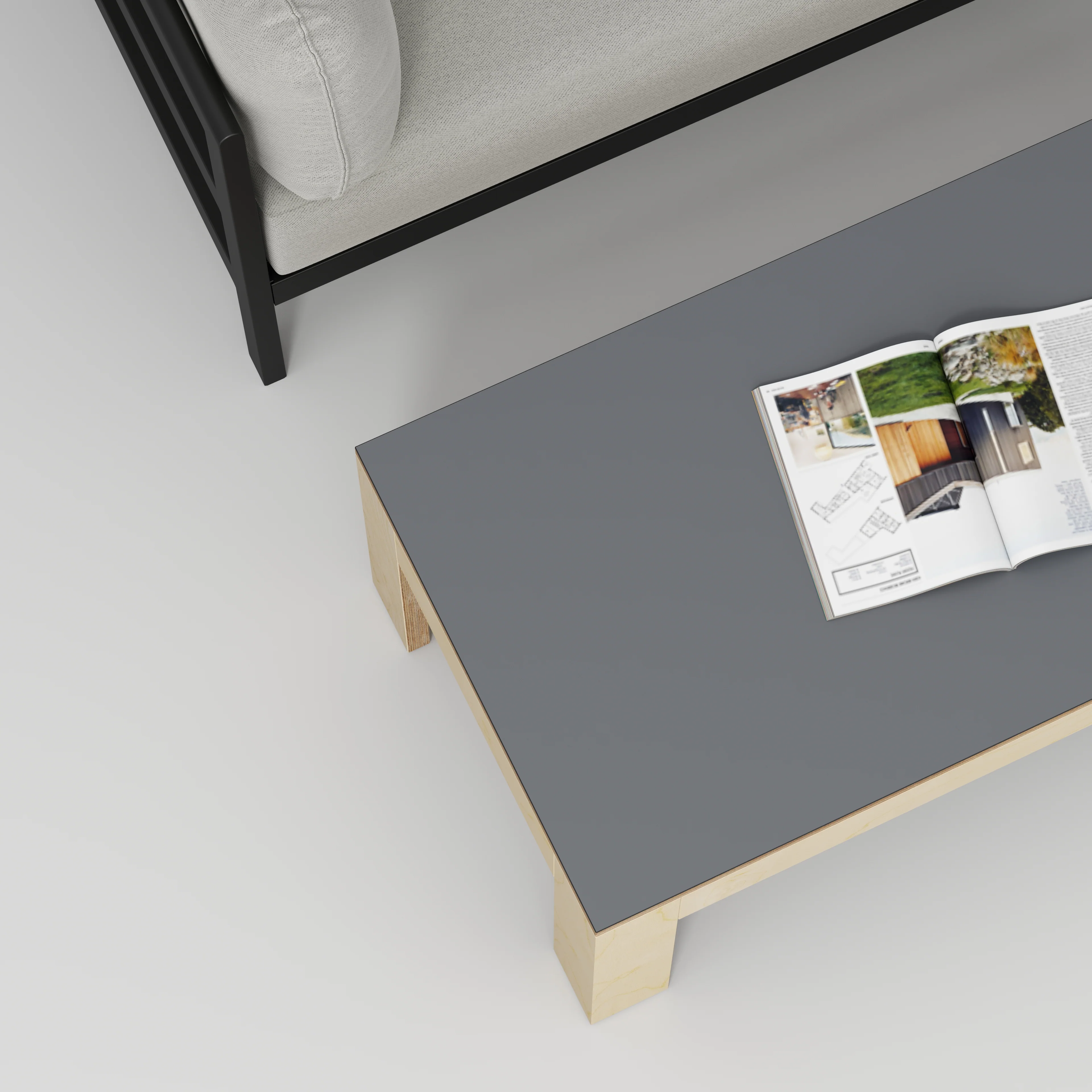 Plywood Coffee Table with Solid Frame - Formica Tornado Grey - 1200(w) x 600(d) x 450(h) - Image 3