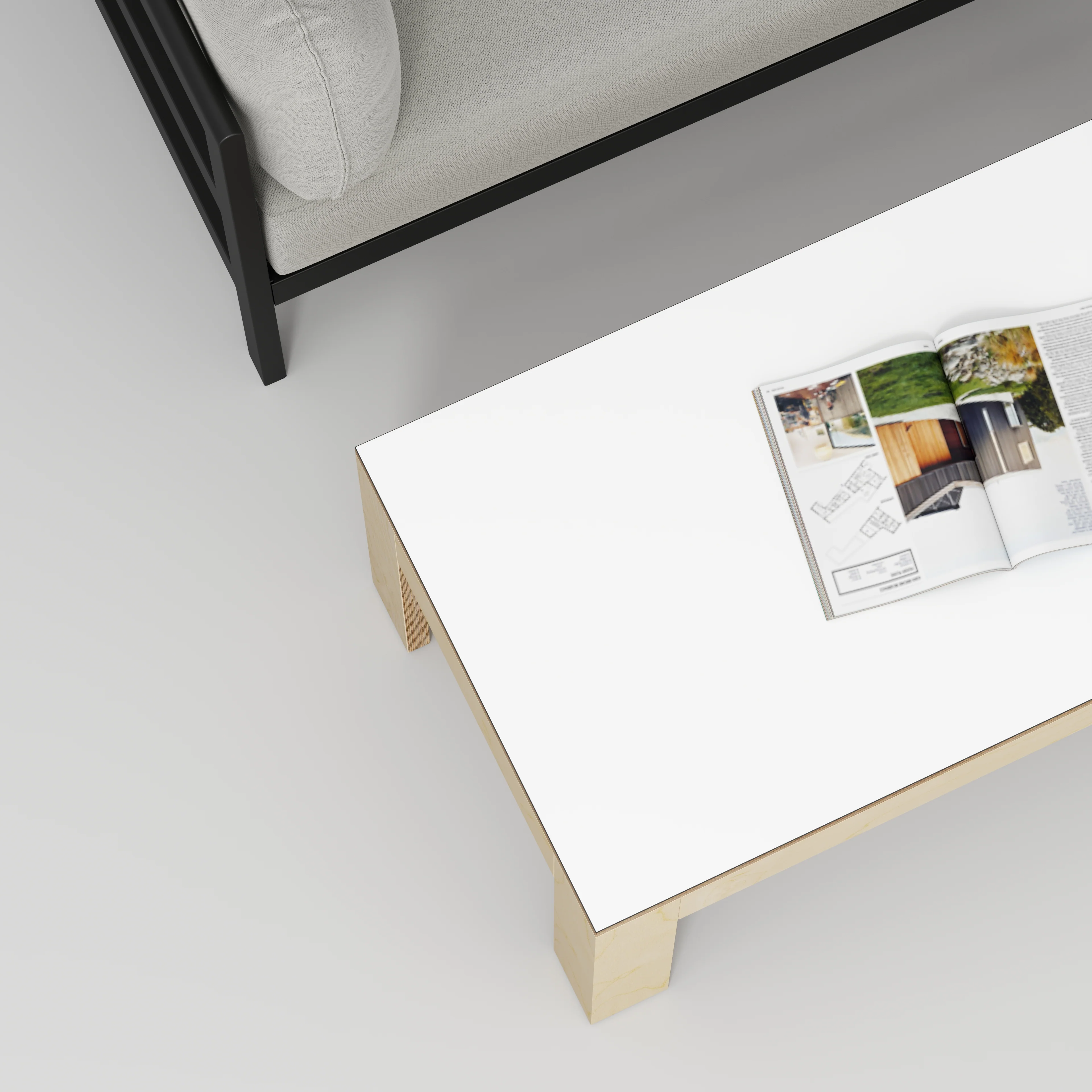 Plywood Coffee Table with Solid Frame - Formica White - 1200(w) x 600(d) x 450(h) - Image 3