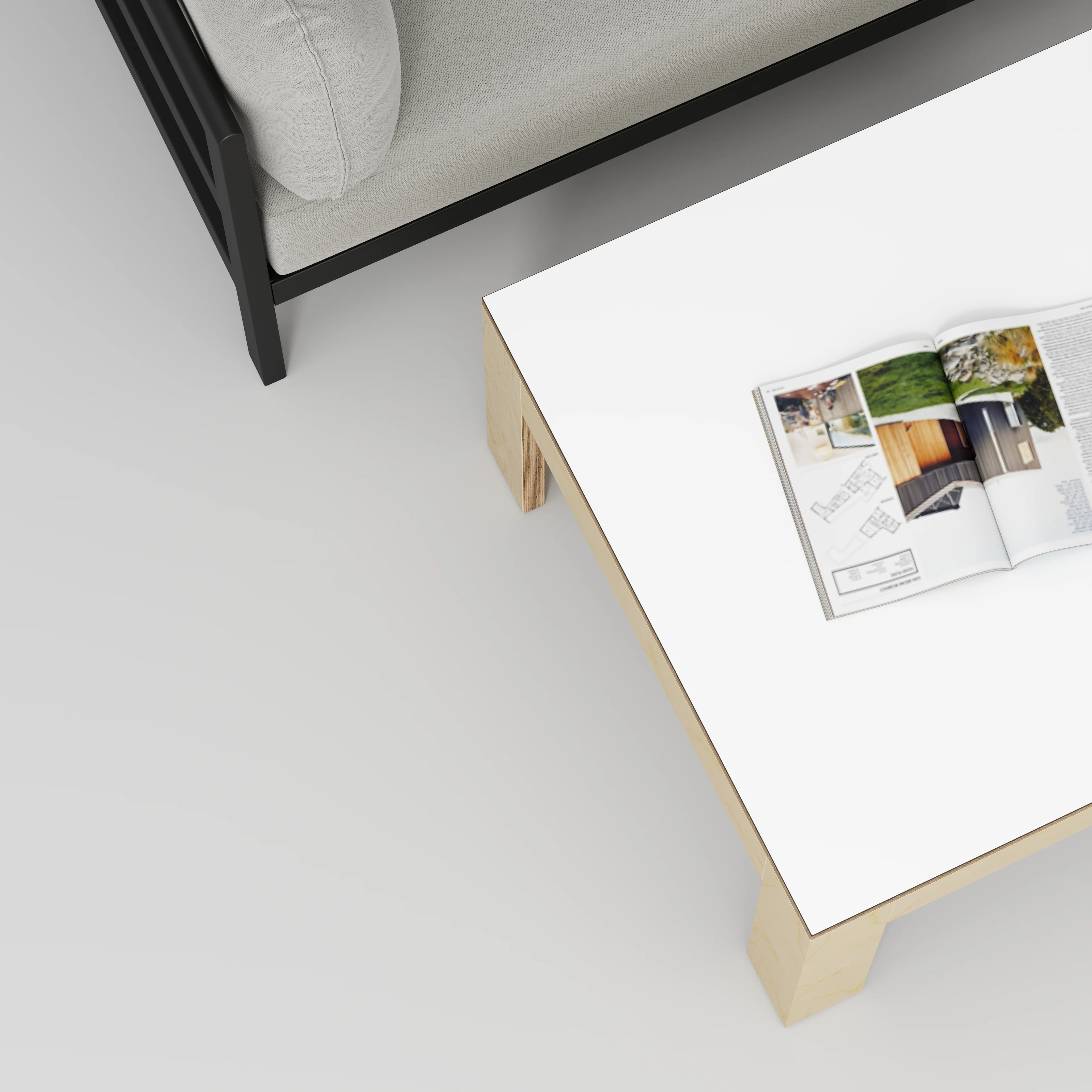Plywood Coffee Table with Solid Frame - Formica White - 800(w) x 800(d) x 450(h) - Image 3