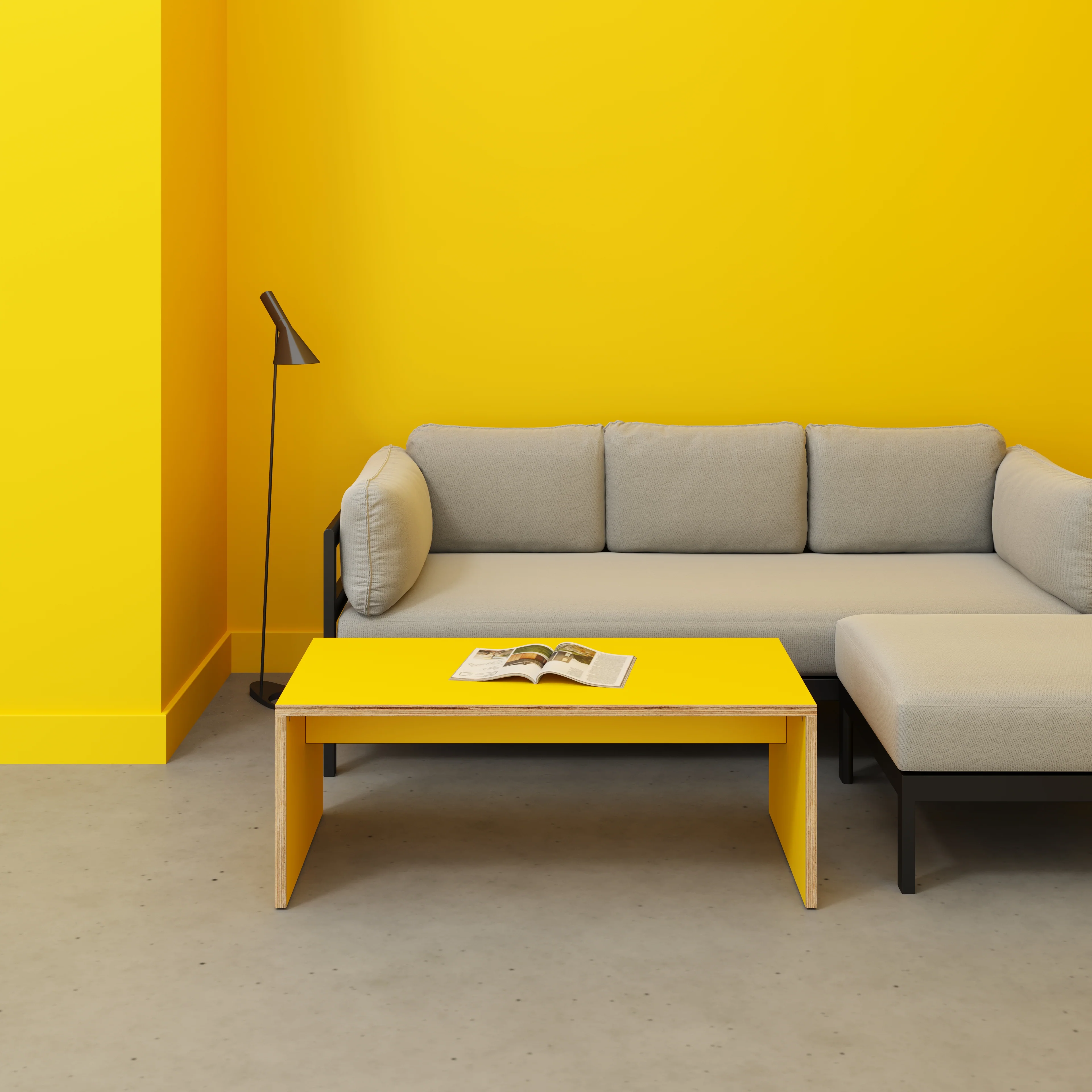 Plywood Coffee Table with Solid Sides - Formica Chrome Yellow - 1200(w) x 600(d) x 450(h) - Image 2