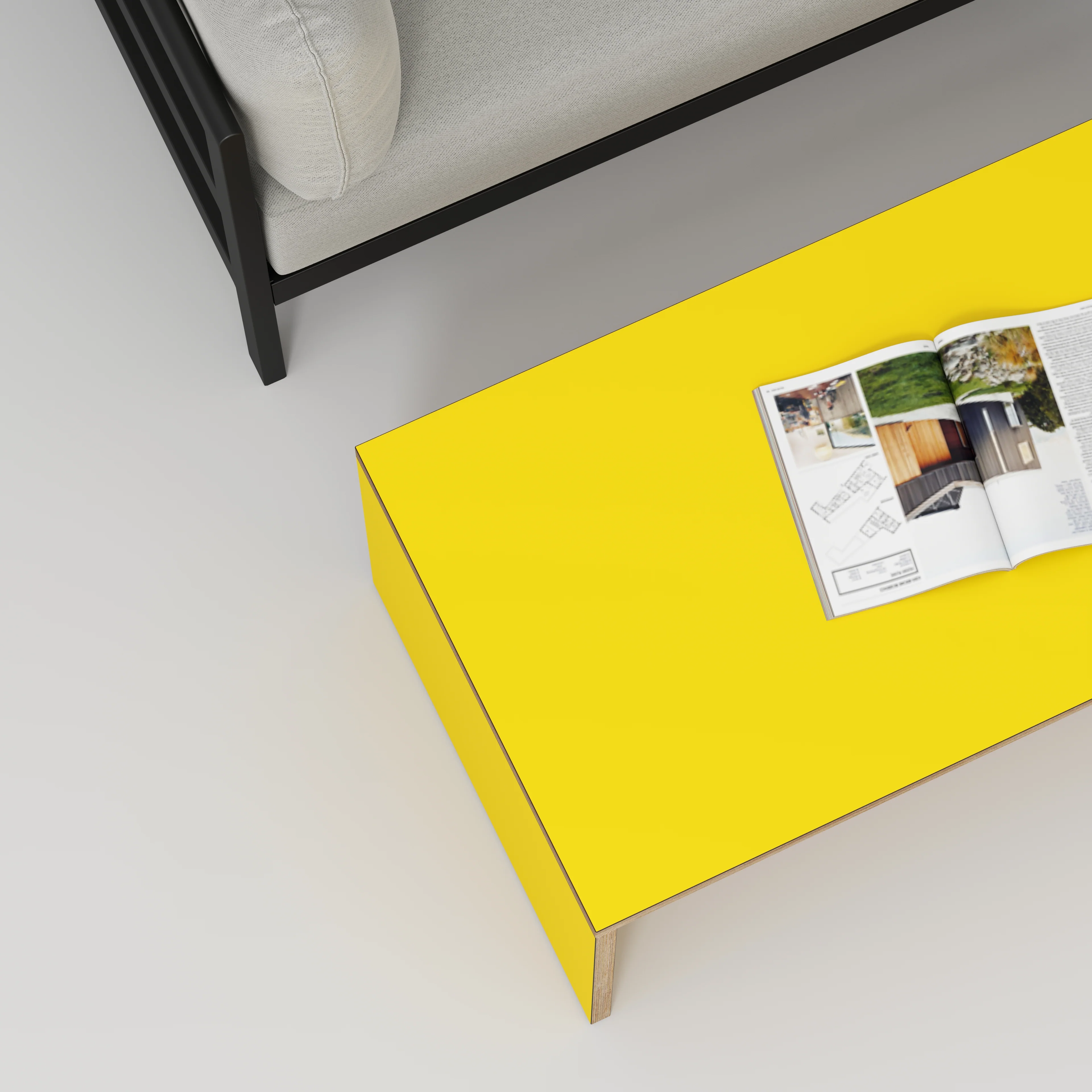 Plywood Coffee Table with Solid Sides - Formica Chrome Yellow - 1200(w) x 600(d) x 450(h) - Image 3