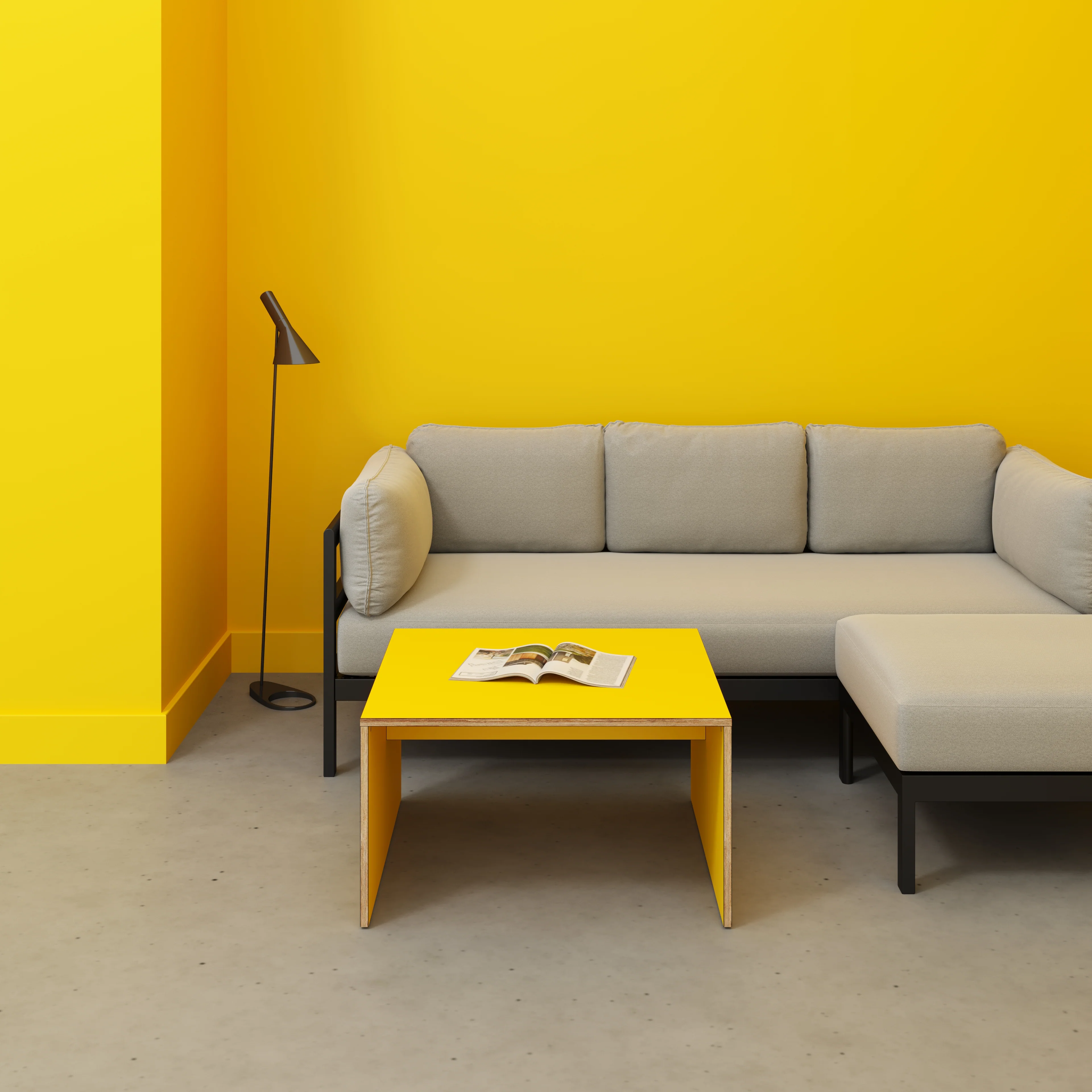 Plywood Coffee Table with Solid Sides - Formica Chrome Yellow - 800(w) x 800(d) x 450(h) - Image 2