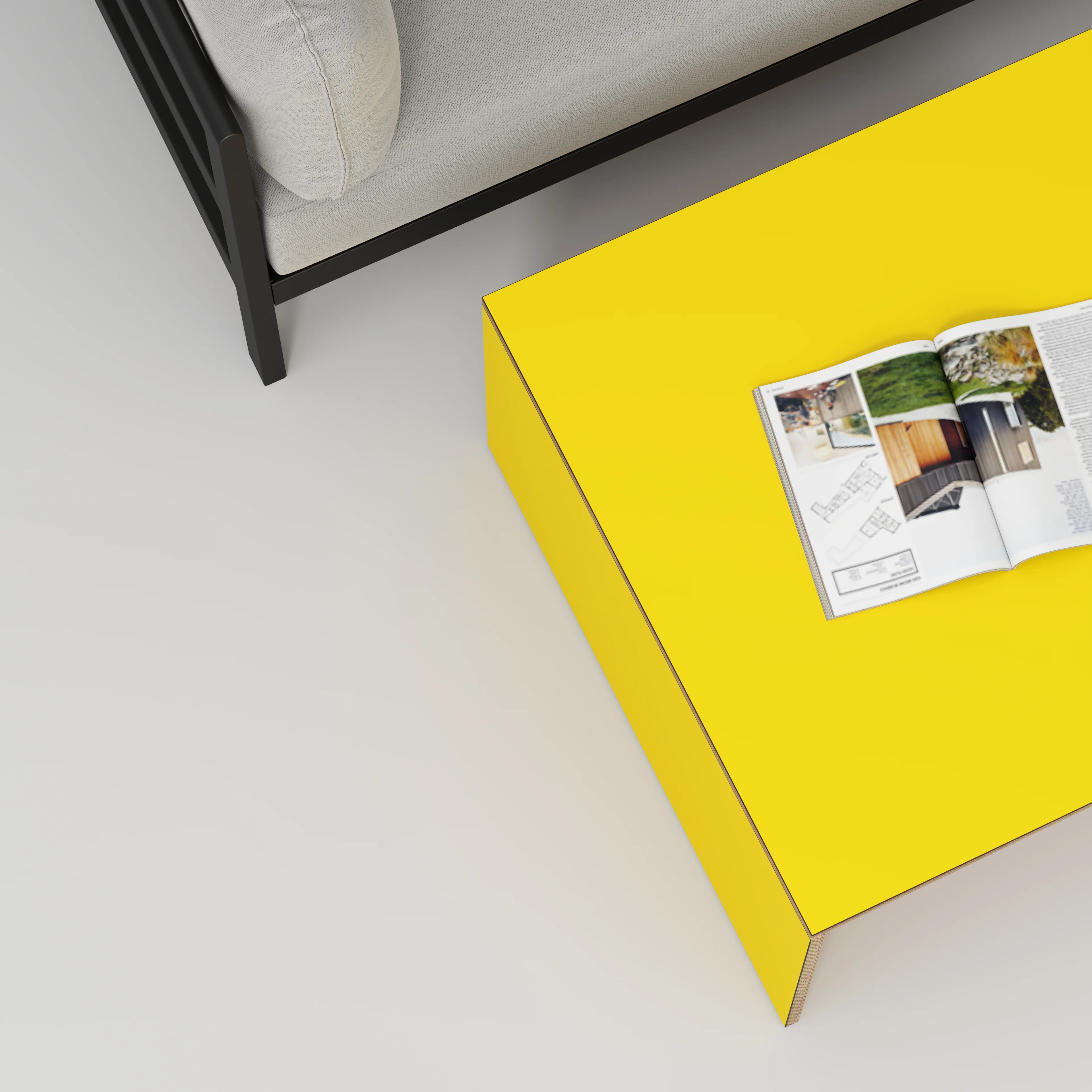 Plywood Coffee Table with Solid Sides - Formica Chrome Yellow - 800(w) x 800(d) x 450(h) - Image 3