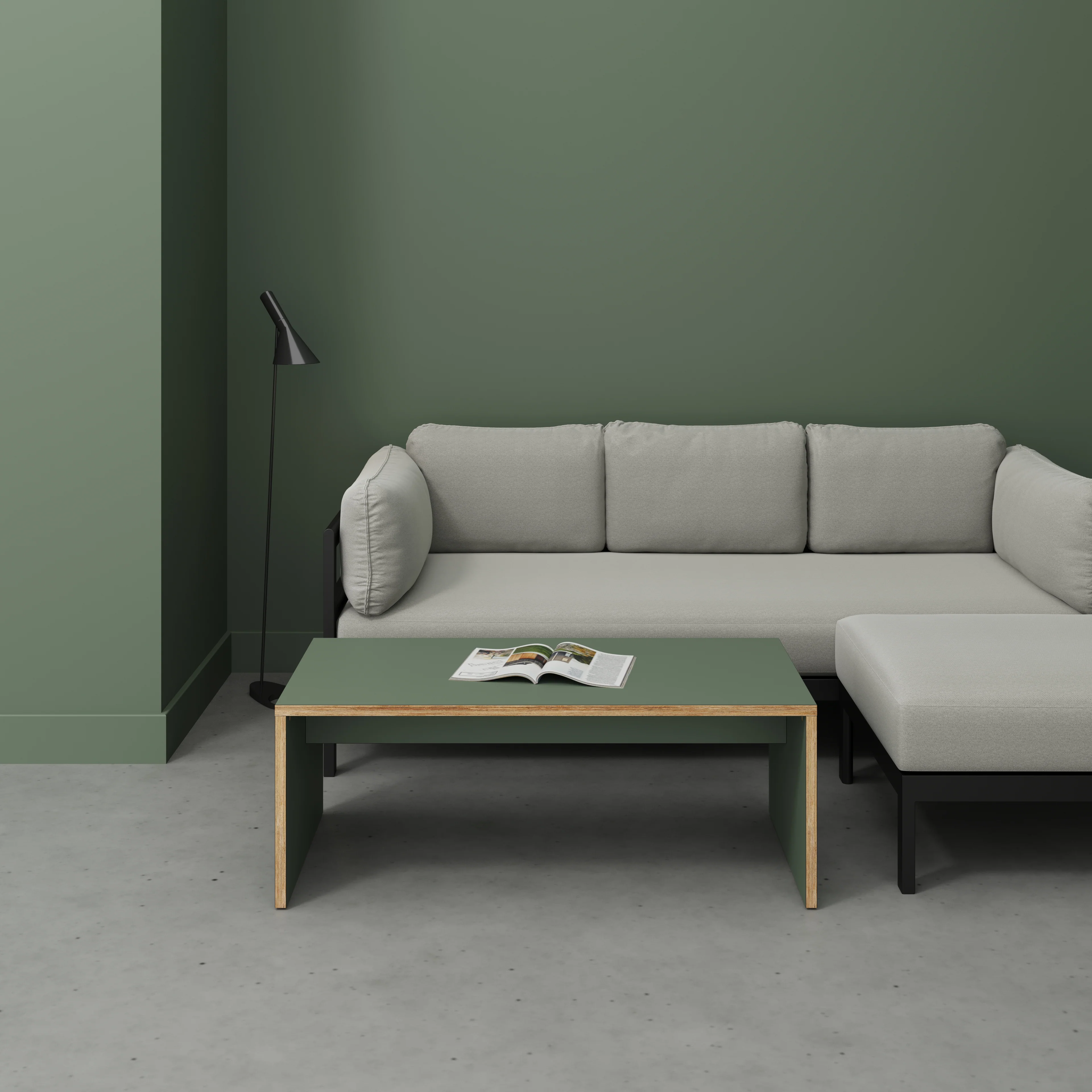 Plywood Coffee Table with Solid Sides - Formica Green Slate - 1200(w) x 600(d) x 450(h) - Image 2