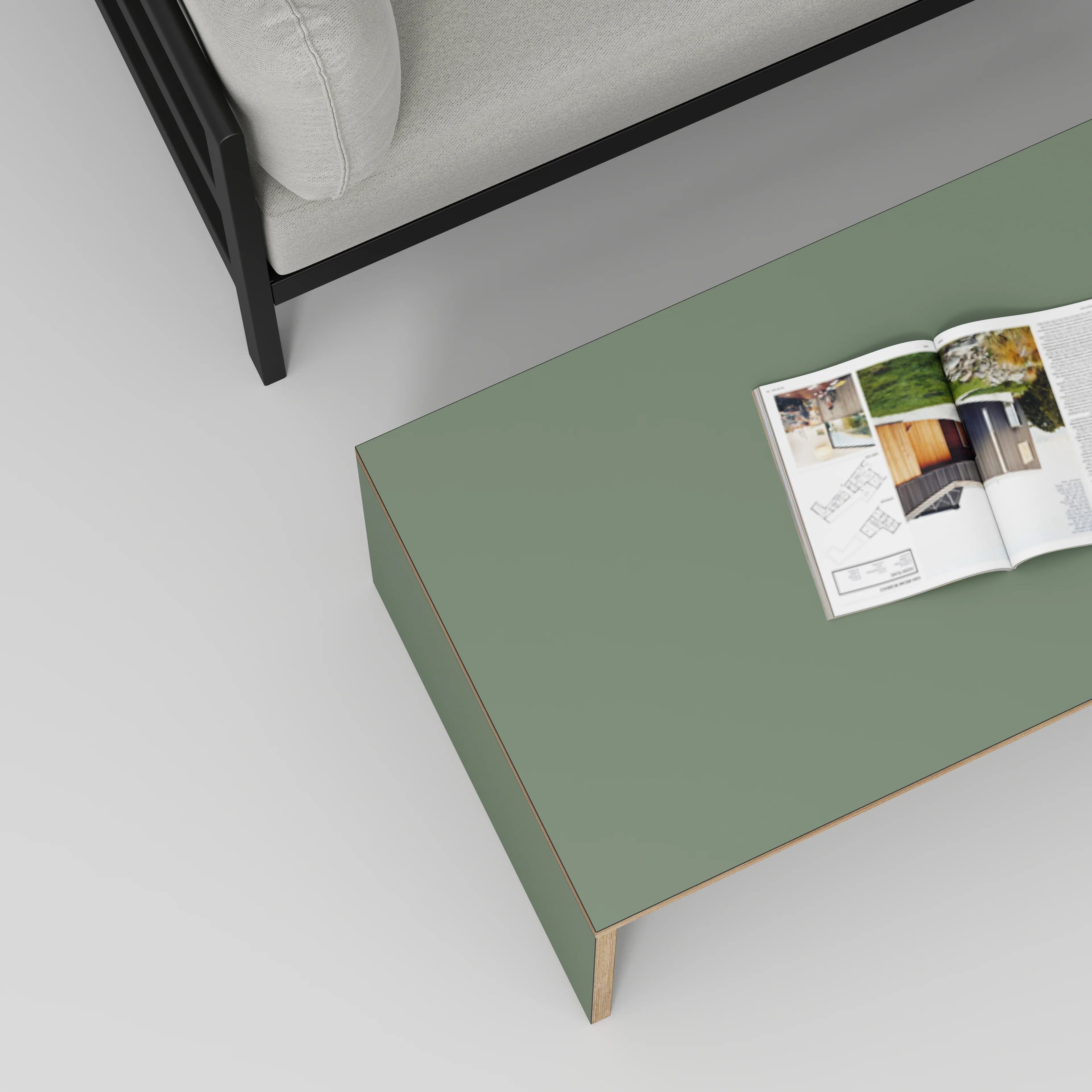 Plywood Coffee Table with Solid Sides - Formica Green Slate - 1200(w) x 600(d) x 450(h) - Image 3
