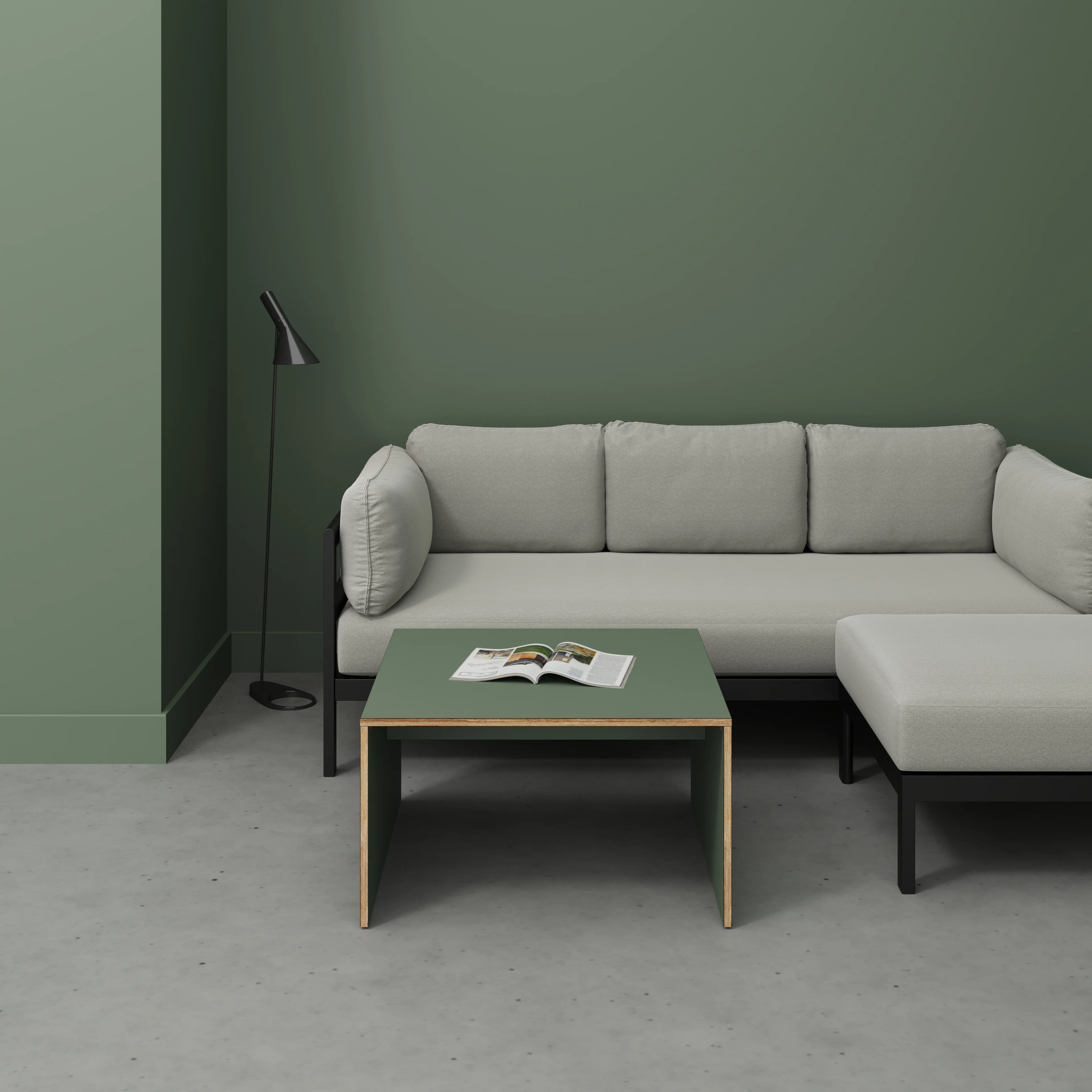 Plywood Coffee Table with Solid Sides - Formica Green Slate - 800(w) x 800(d) x 450(h) - Image 2