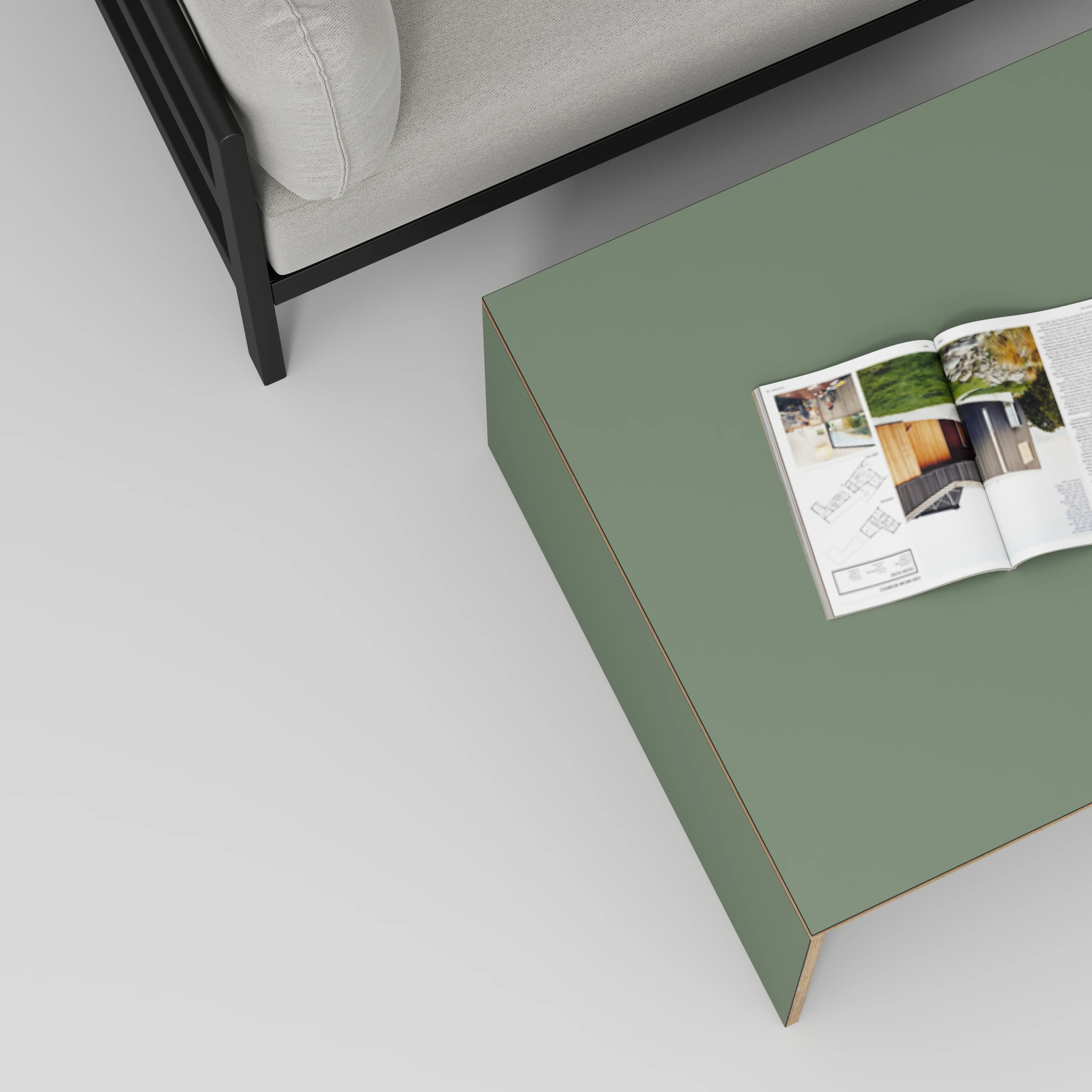 Plywood Coffee Table with Solid Sides - Formica Green Slate - 800(w) x 800(d) x 450(h) - Image 3