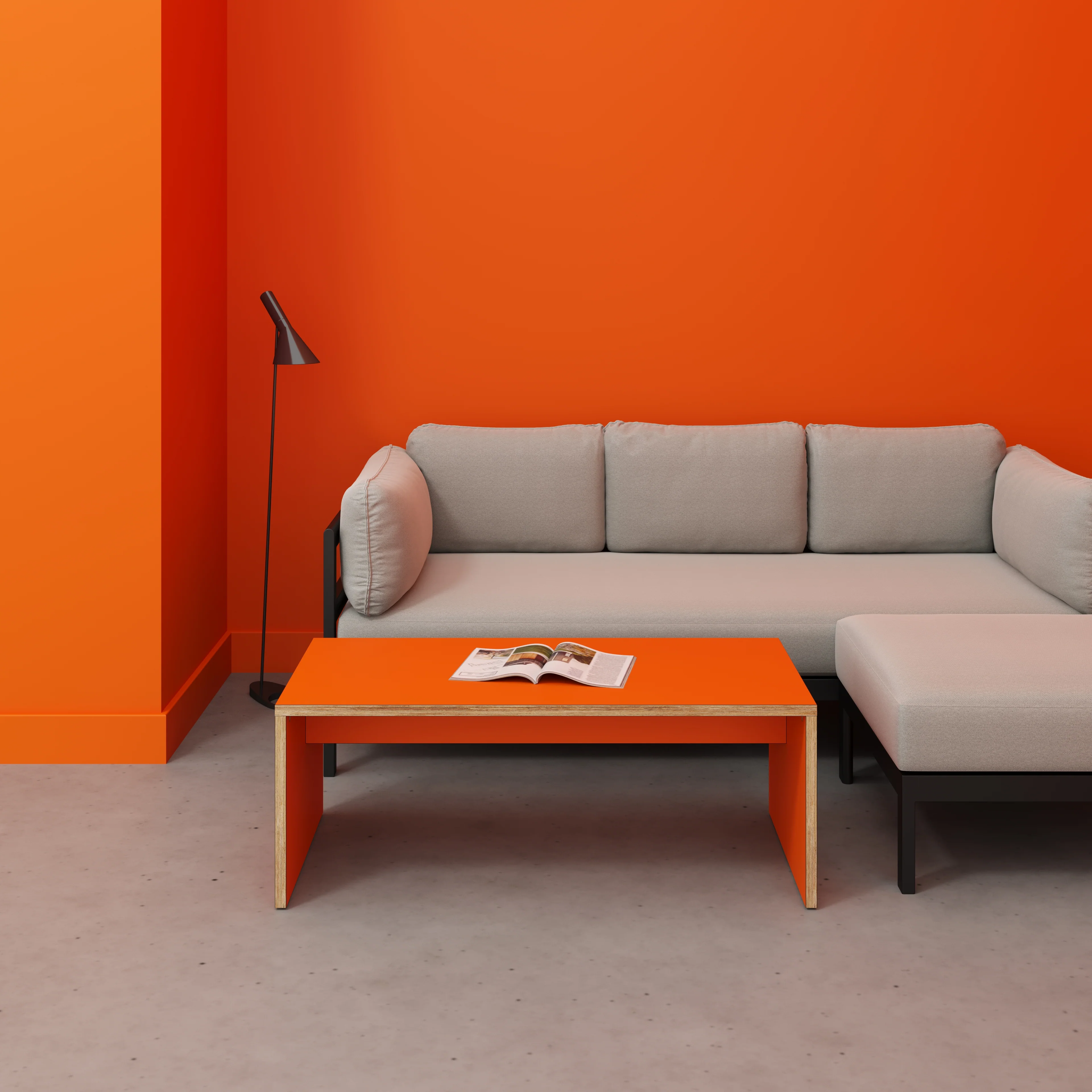Plywood Coffee Table with Solid Sides - Formica Levante Orange - 1200(w) x 600(d) x 450(h) - Image 2