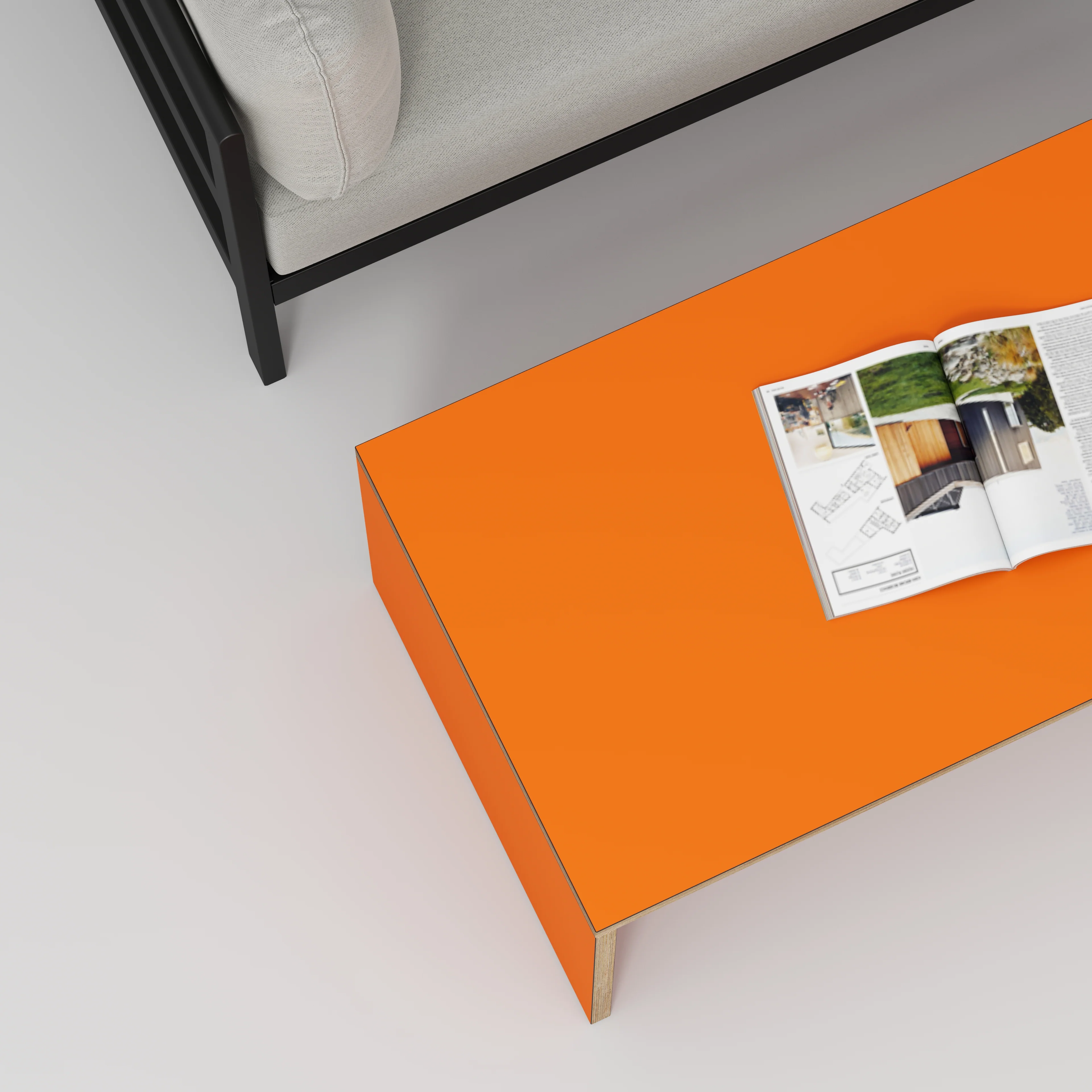 Plywood Coffee Table with Solid Sides - Formica Levante Orange - 1200(w) x 600(d) x 450(h) - Image 3