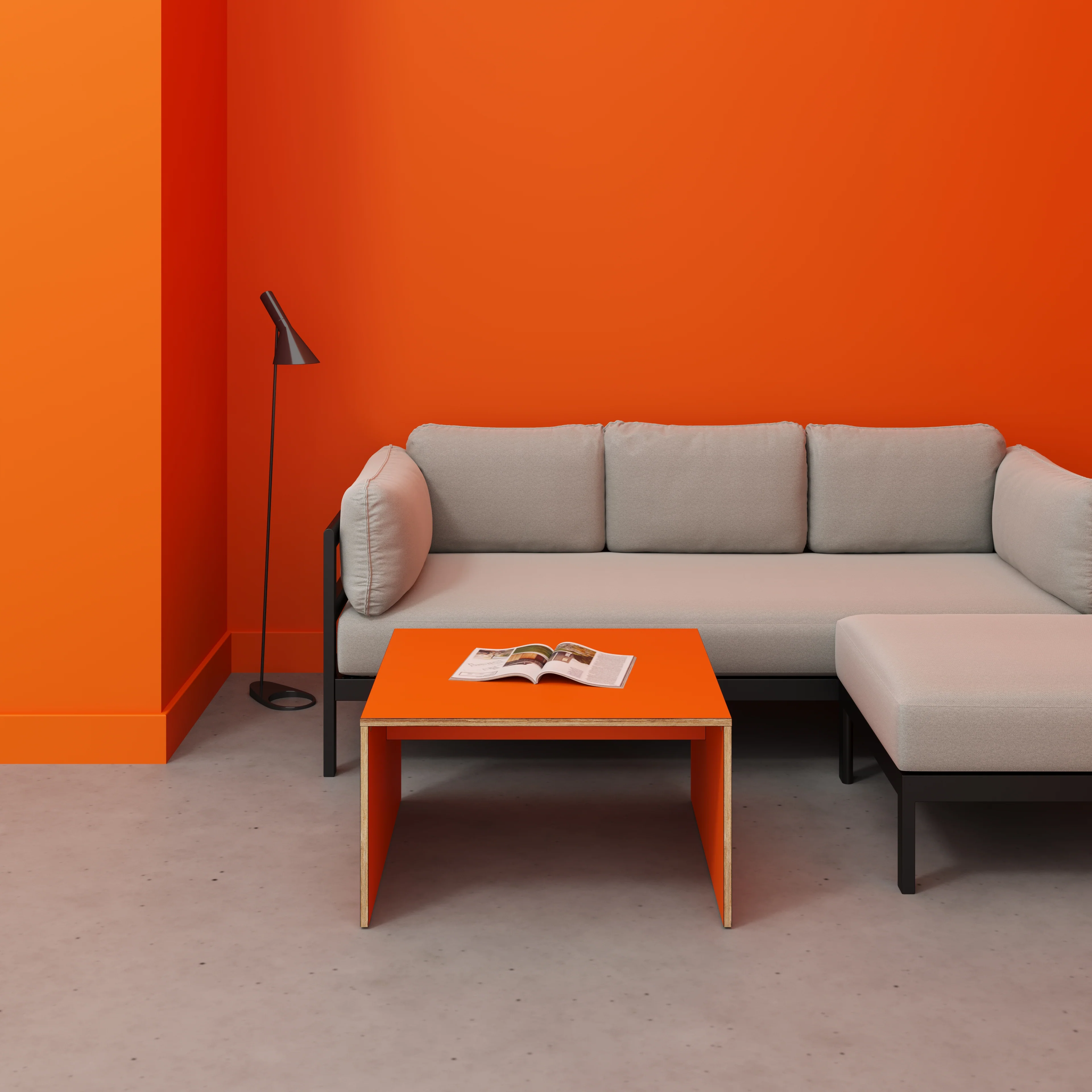 Plywood Coffee Table with Solid Sides - Formica Levante Orange - 800(w) x 800(d) x 450(h) - Image 2