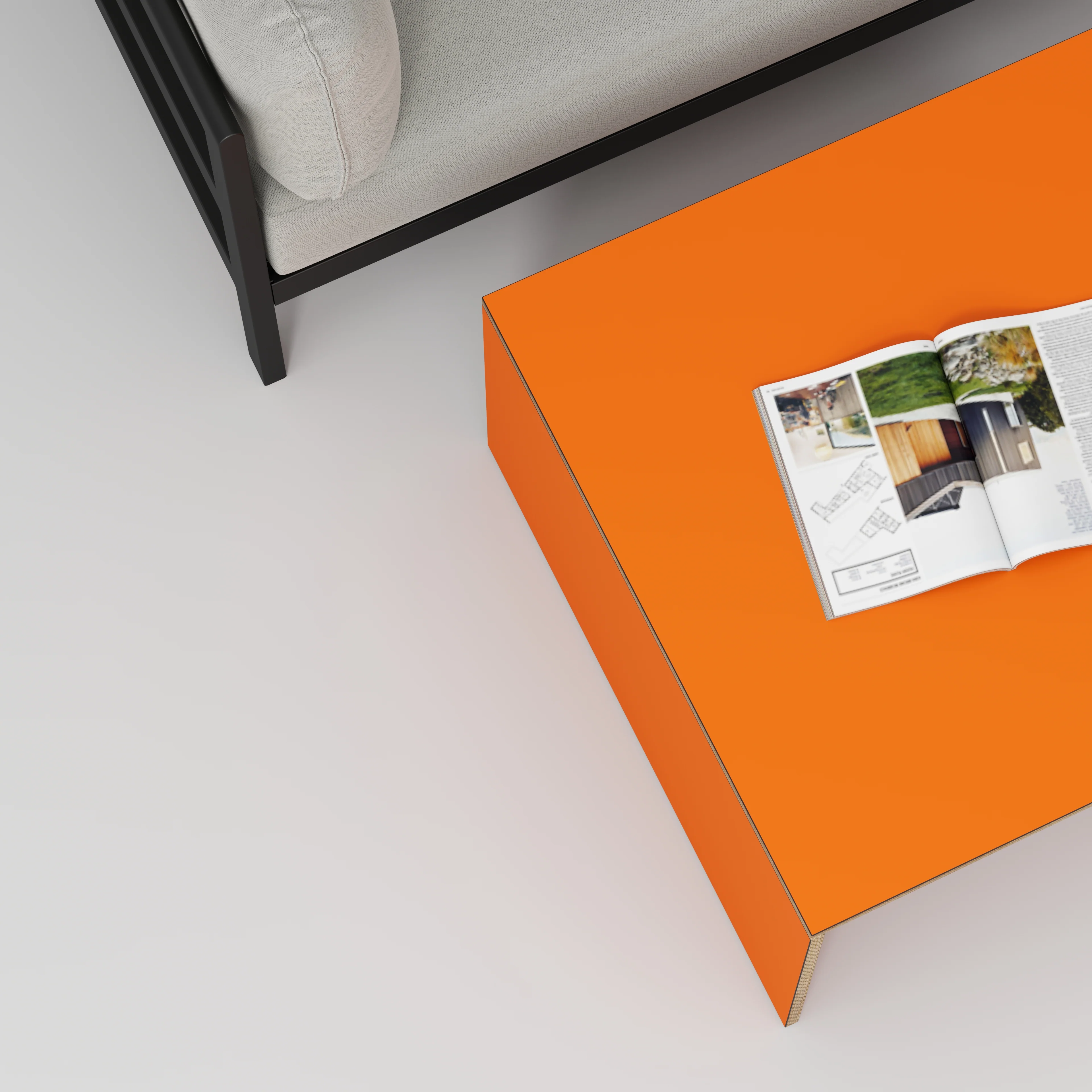 Plywood Coffee Table with Solid Sides - Formica Levante Orange - 800(w) x 800(d) x 450(h) - Image 3