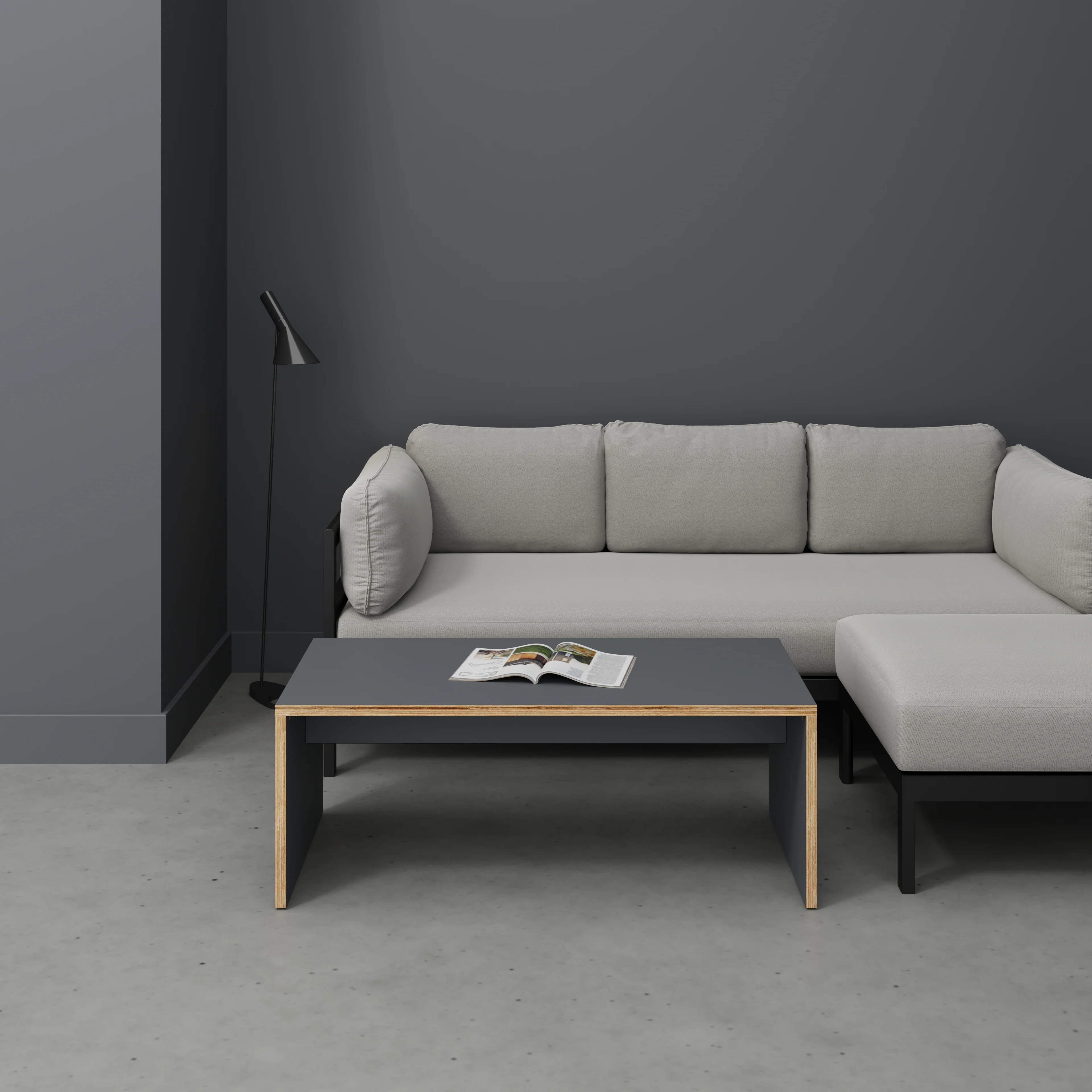 Plywood Coffee Table with Solid Sides - Formica Tornado Grey - 1200(w) x 600(d) x 450(h) - Image 2