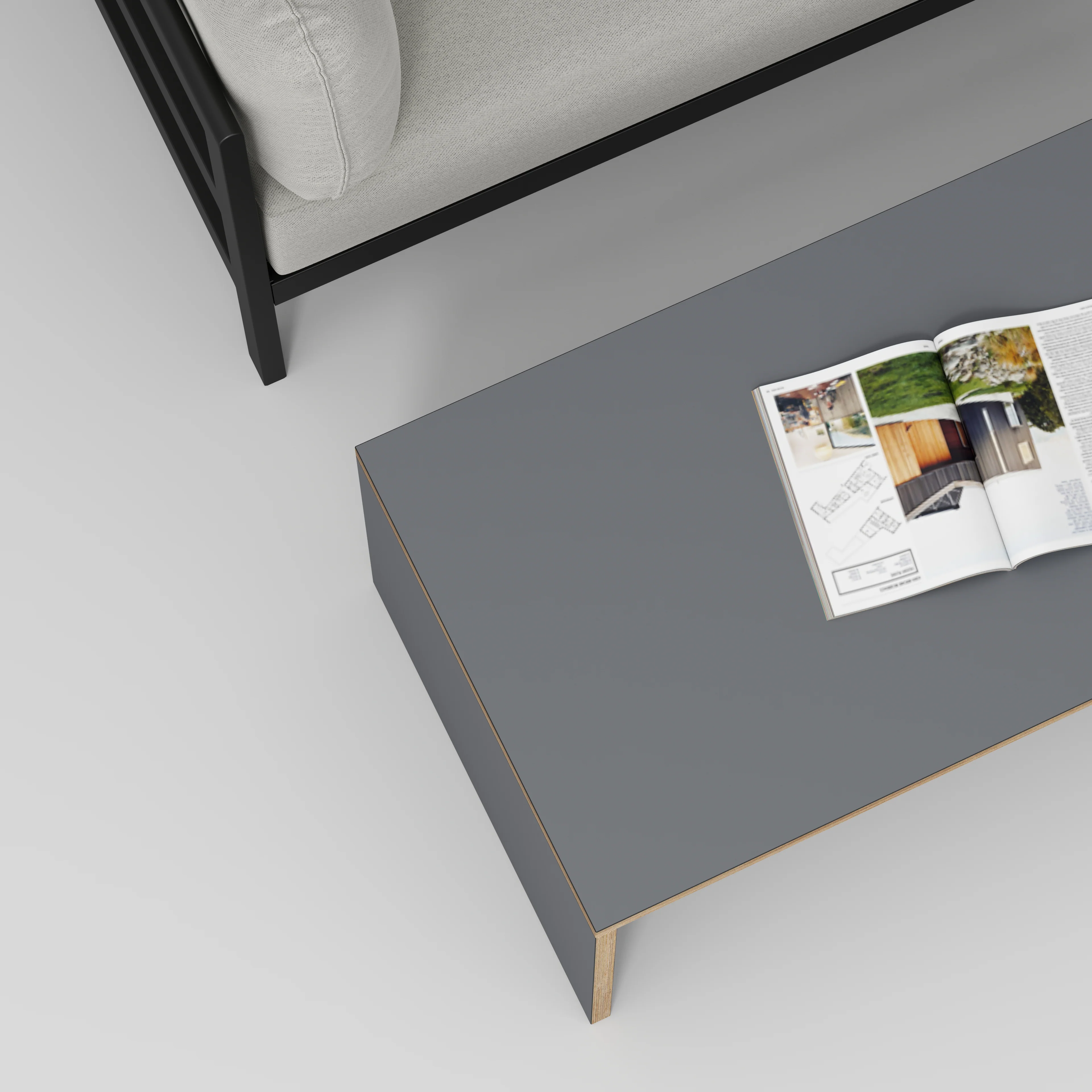 Plywood Coffee Table with Solid Sides - Formica Tornado Grey - 1200(w) x 600(d) x 450(h) - Image 3