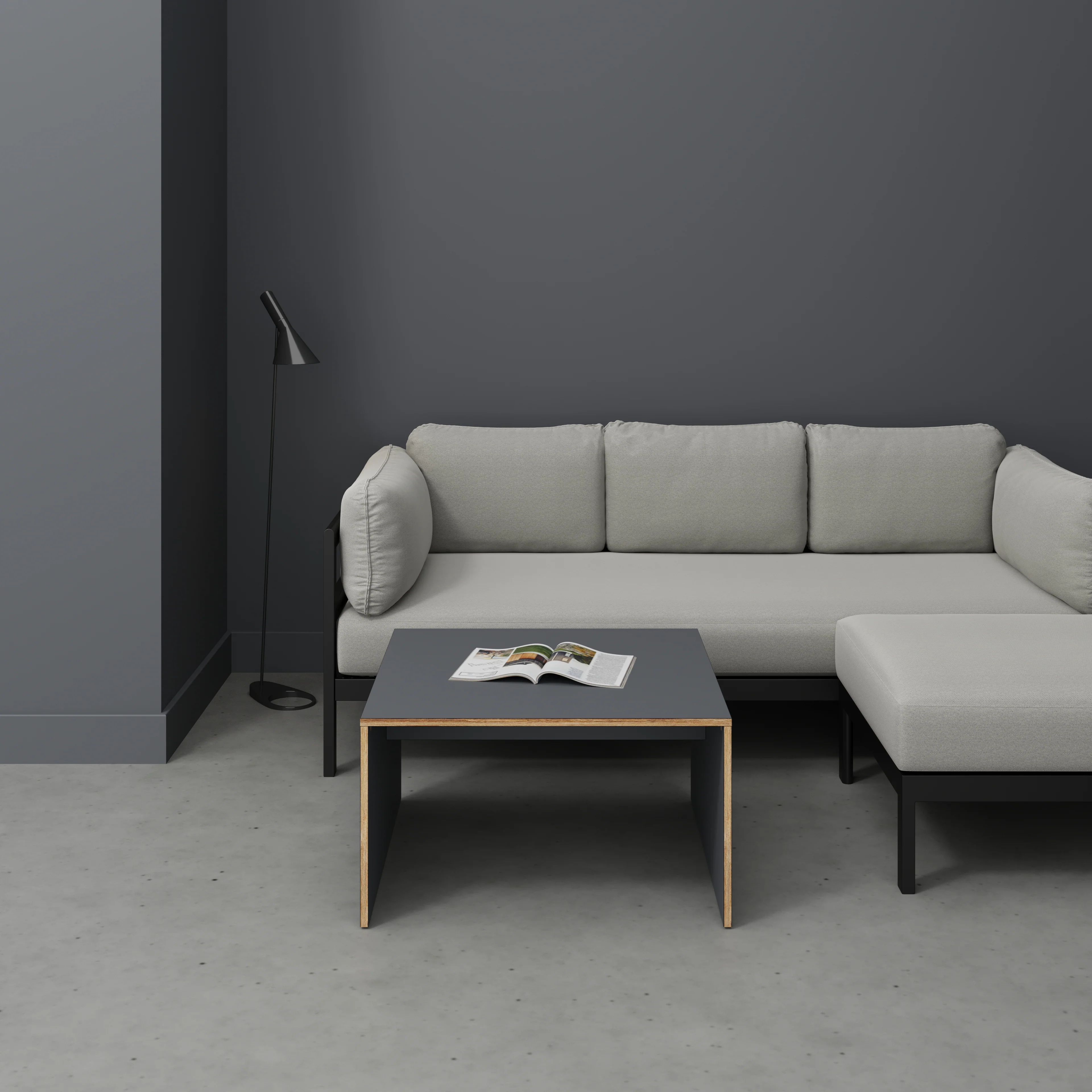 Plywood Coffee Table with Solid Sides - Formica Tornado Grey - 800(w) x 800(d) x 450(h) - Image 2
