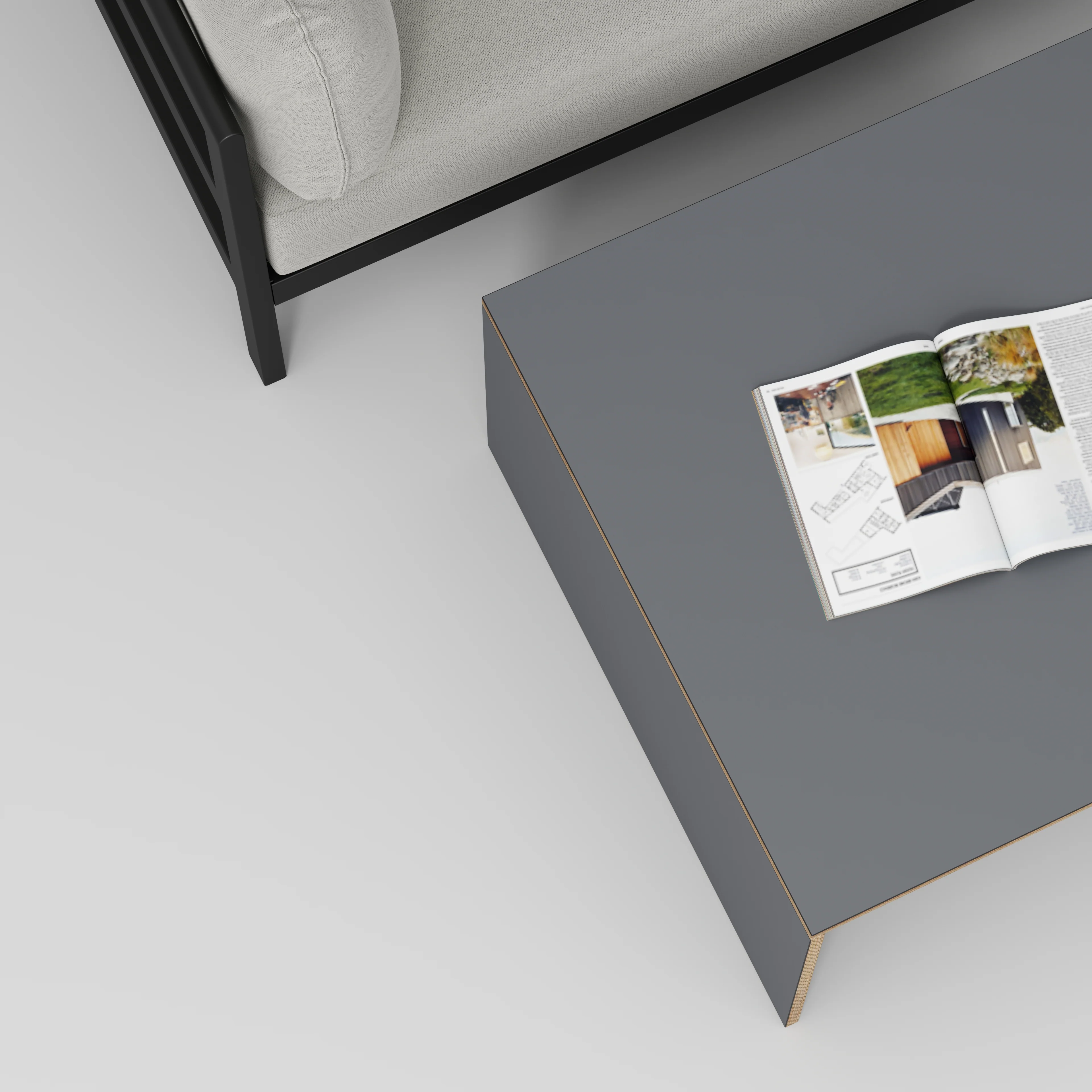 Plywood Coffee Table with Solid Sides - Formica Tornado Grey - 800(w) x 800(d) x 450(h) - Image 3