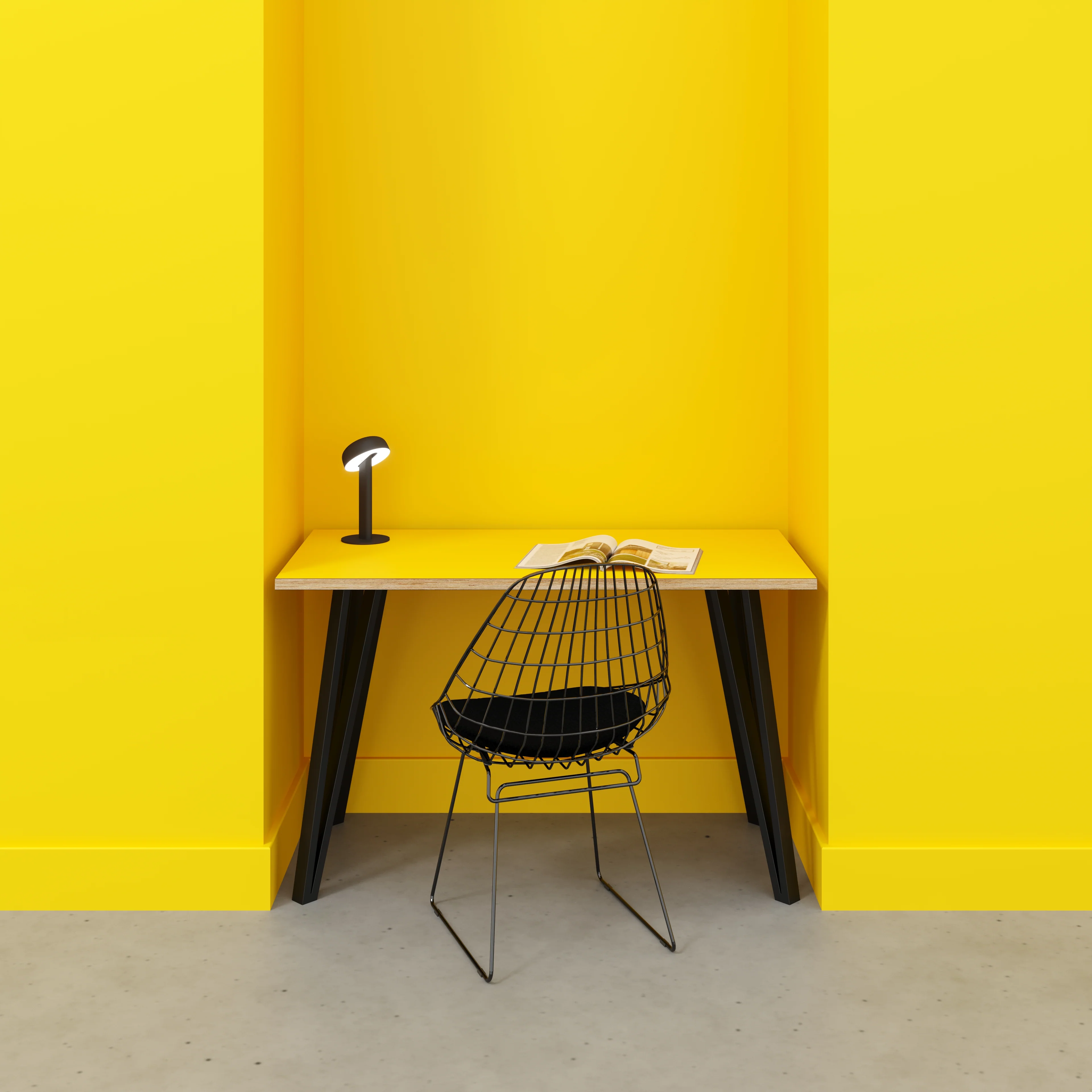 Plywood Desk with Black Box Hairpin Legs - Formica Chrome Yellow - 1200(w) x 600(d) x 735(h) - Image 2