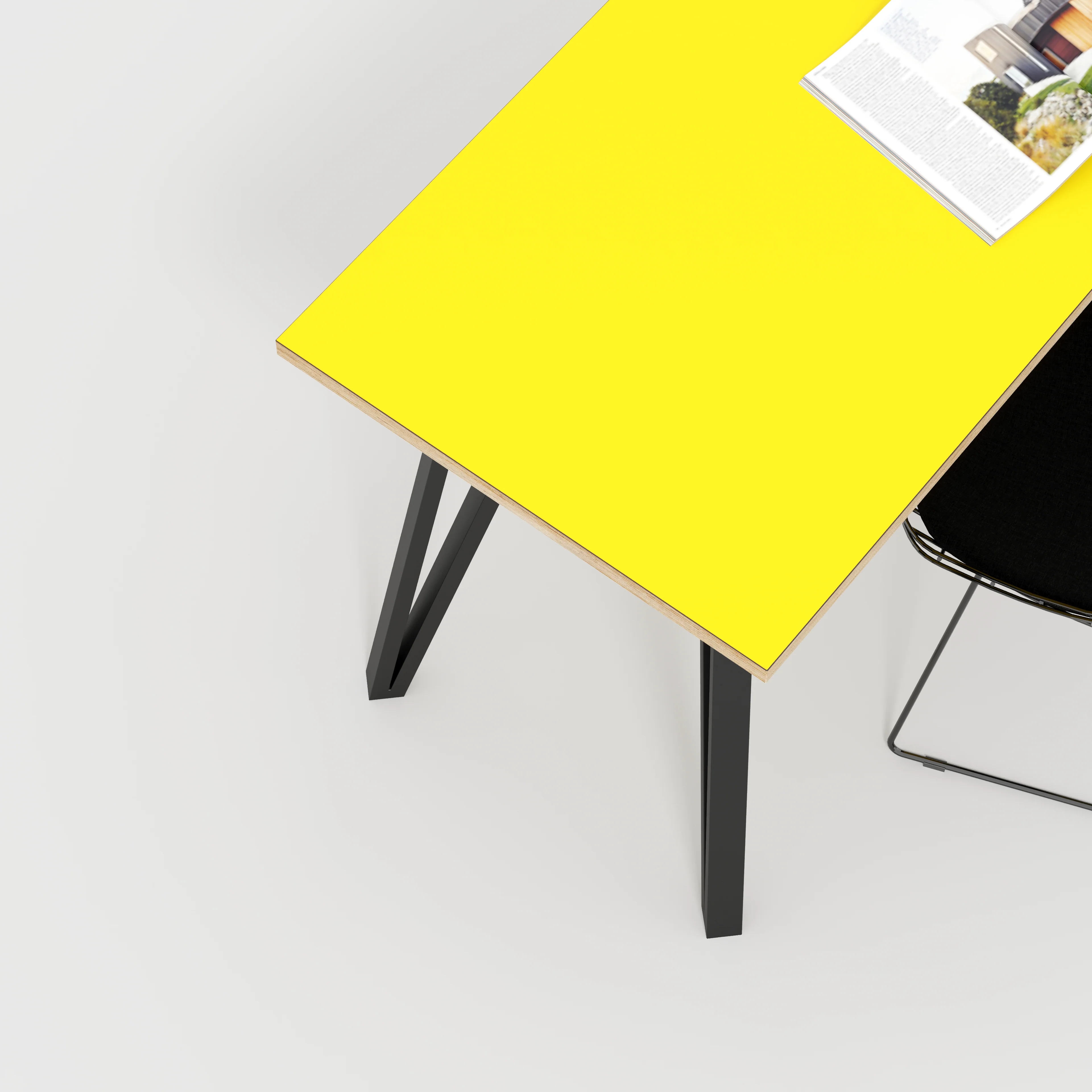 Plywood Desk with Black Box Hairpin Legs - Formica Chrome Yellow - 1200(w) x 600(d) x 735(h) - Image 3