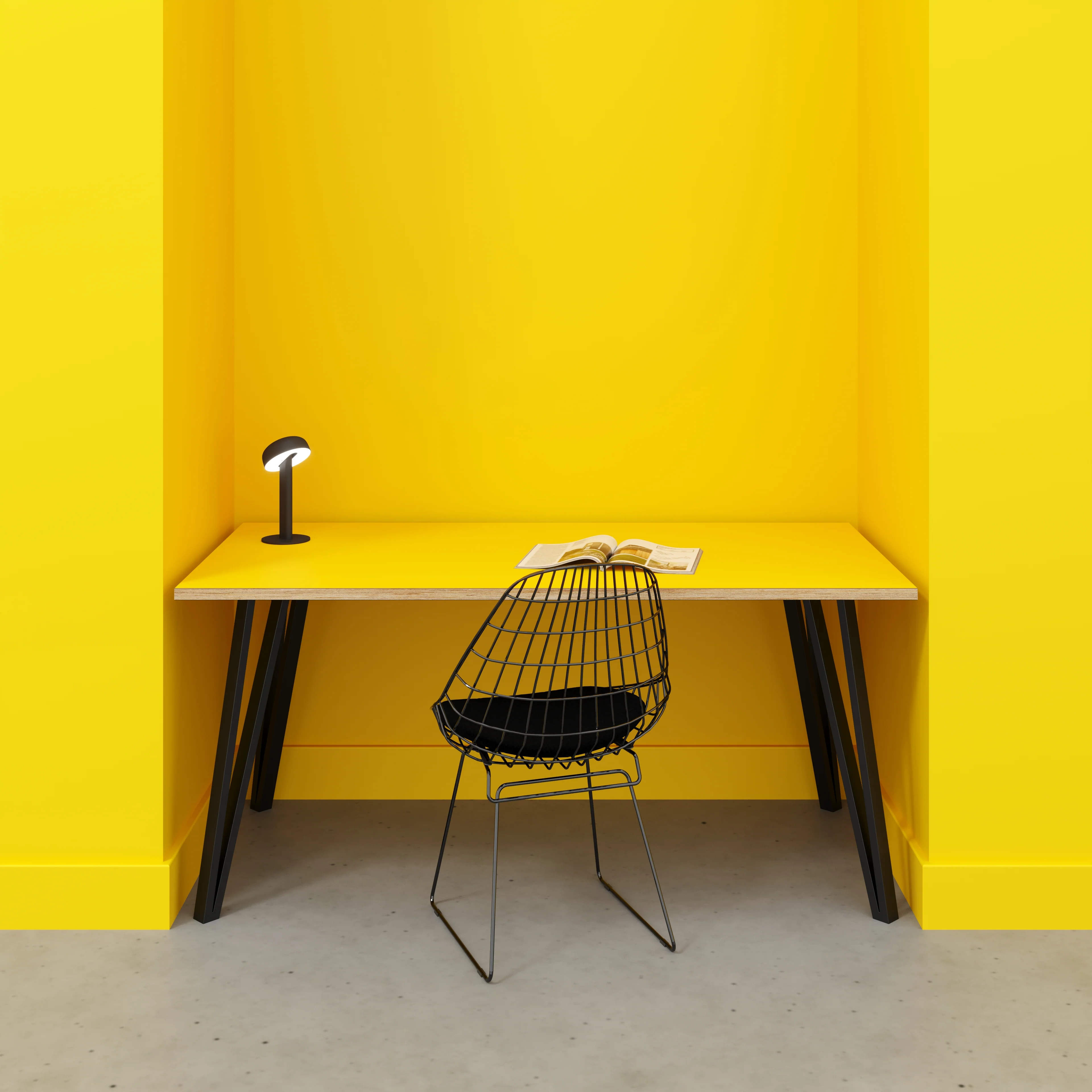Plywood Desk with Black Box Hairpin Legs - Formica Chrome Yellow - 1600(w) x 800(d) x 735(h) - Image 2