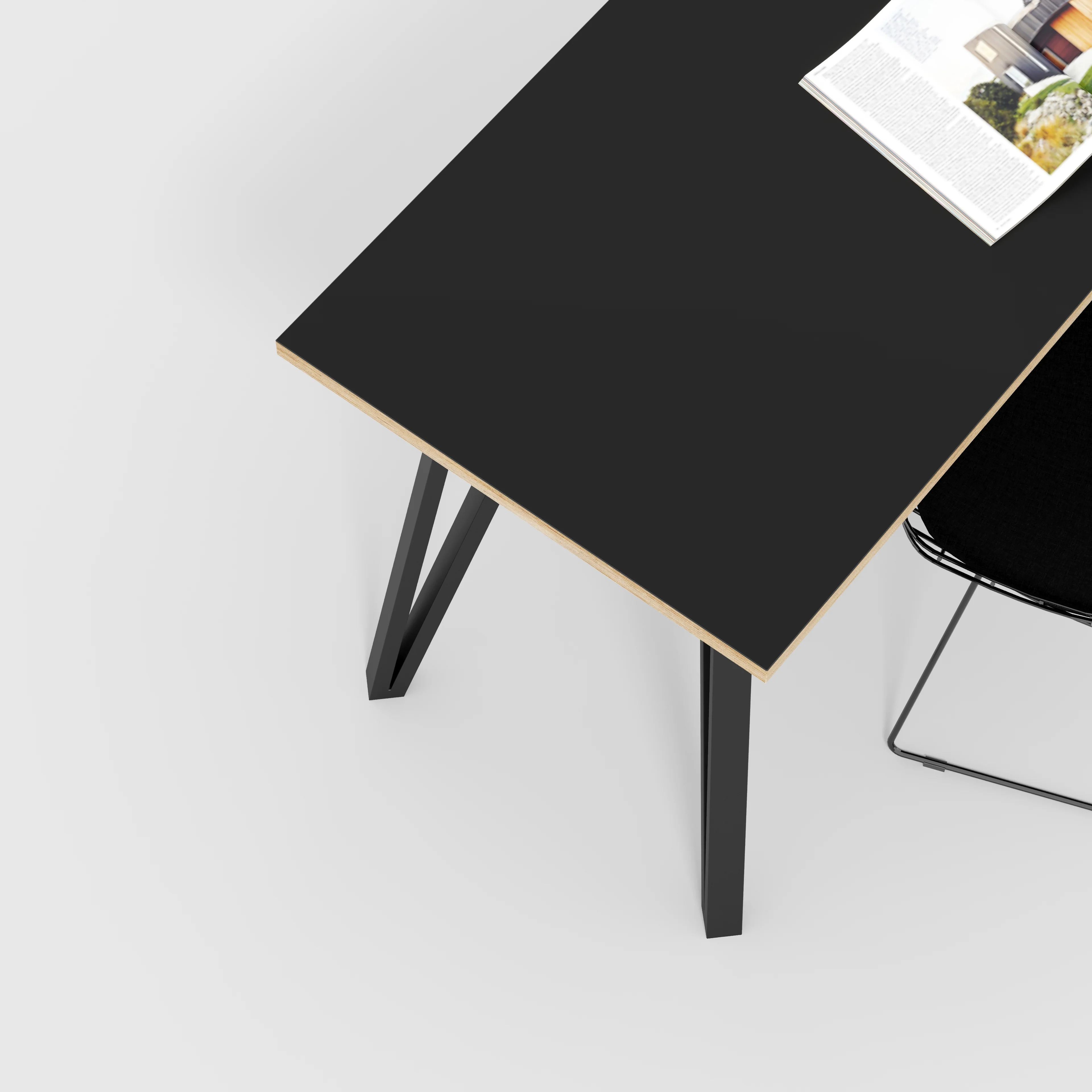 Plywood Desk with Black Box Hairpin Legs - Formica Diamond Black - 1200(w) x 600(d) x 735(h) - Image 3