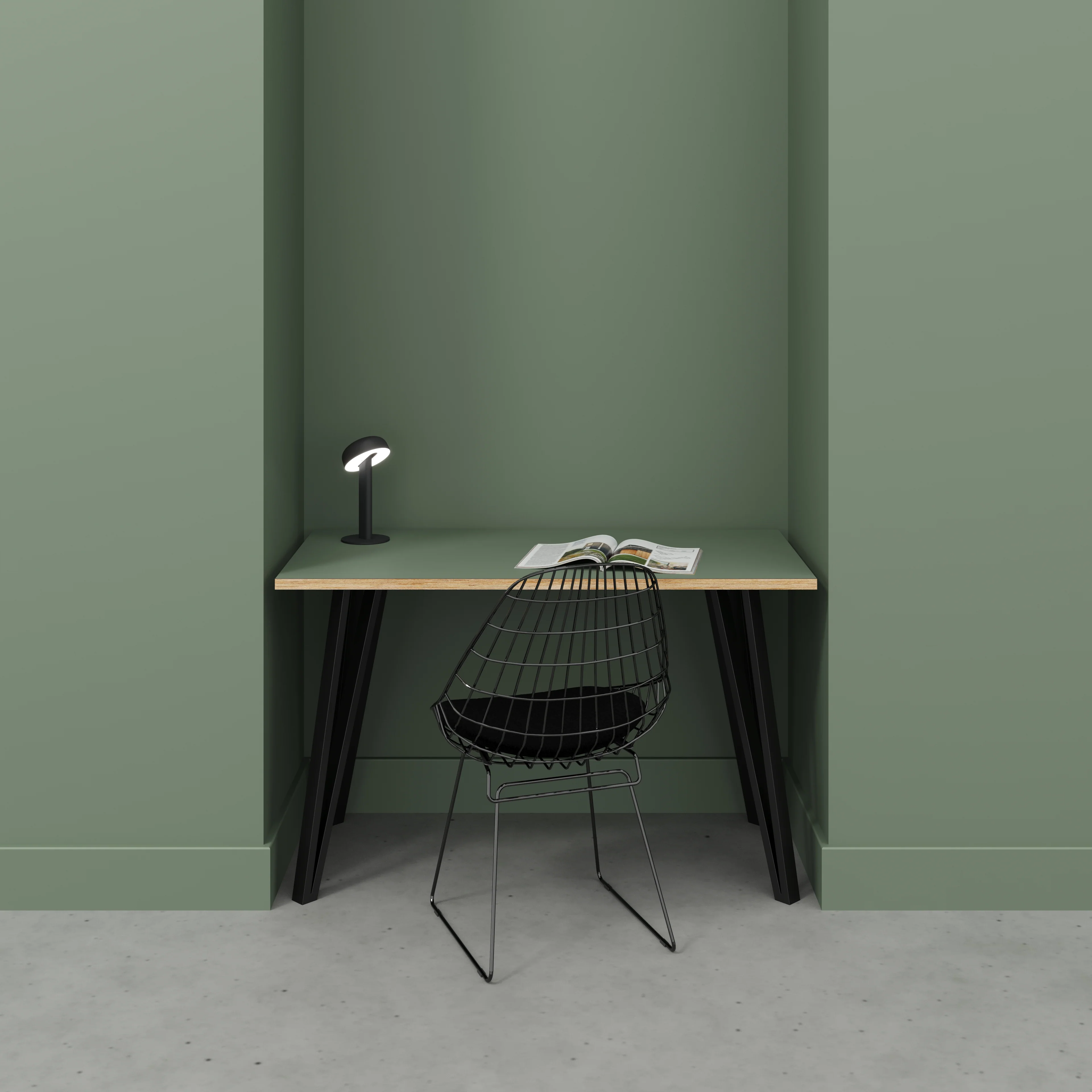 Plywood Desk with Black Box Hairpin Legs - Formica Green Slate - 1200(w) x 600(d) x 735(h) - Image 2