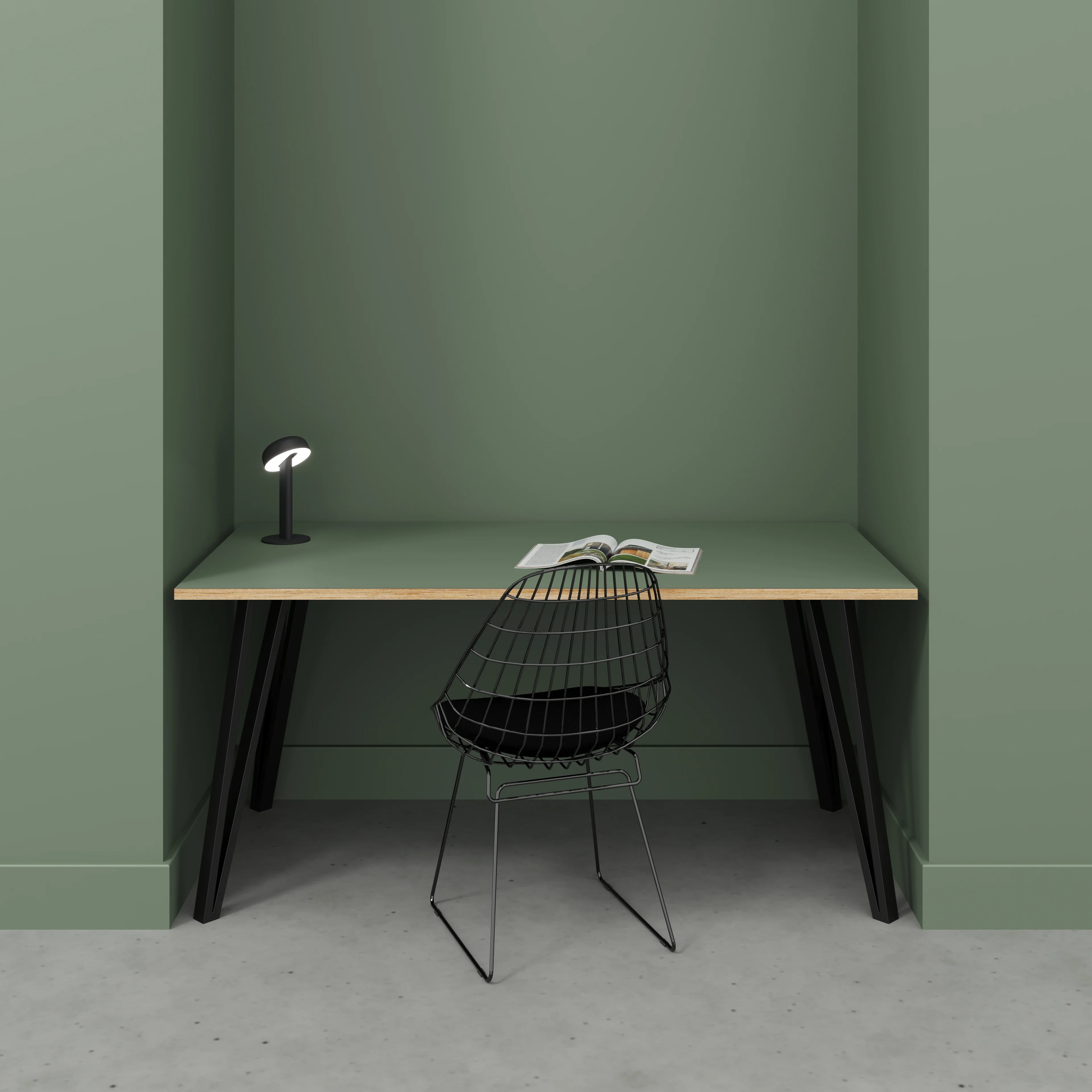 Plywood Desk with Black Box Hairpin Legs - Formica Green Slate - 1600(w) x 800(d) x 735(h) - Image 2