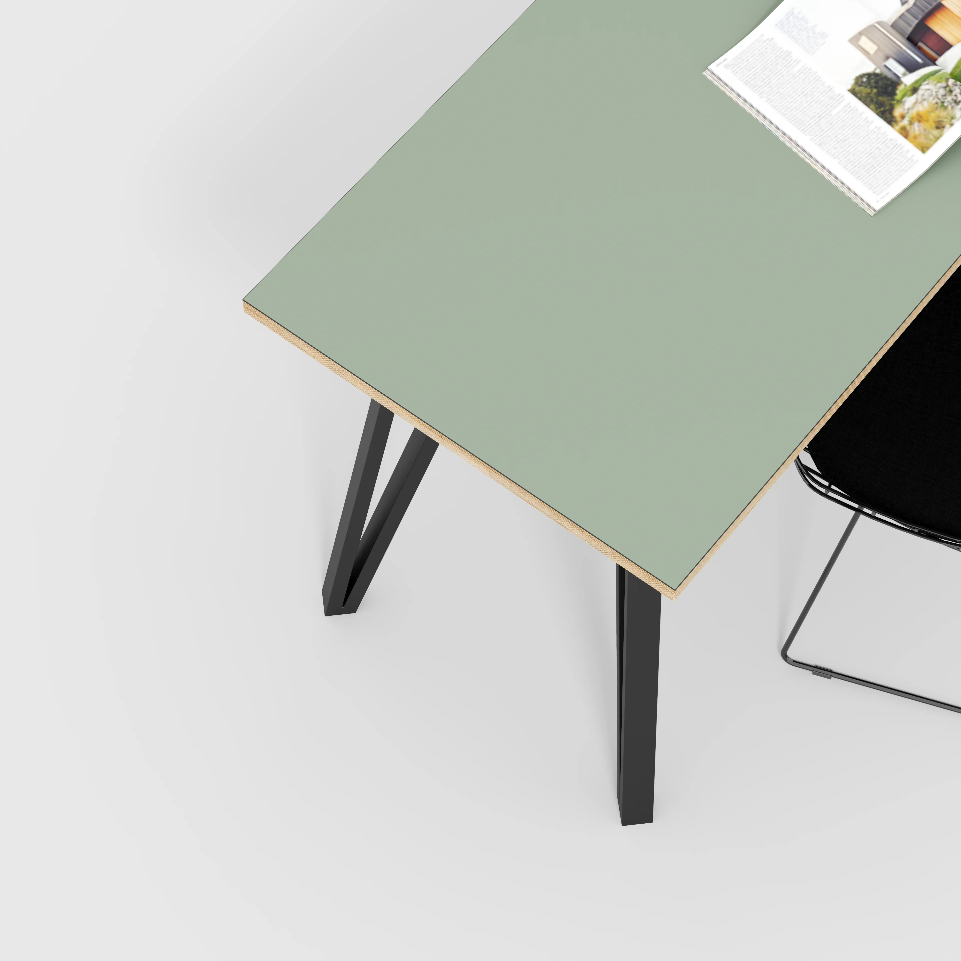 Plywood Desk with Black Box Hairpin Legs - Formica Green Slate - 1600(w) x 800(d) x 735(h) - Image 3