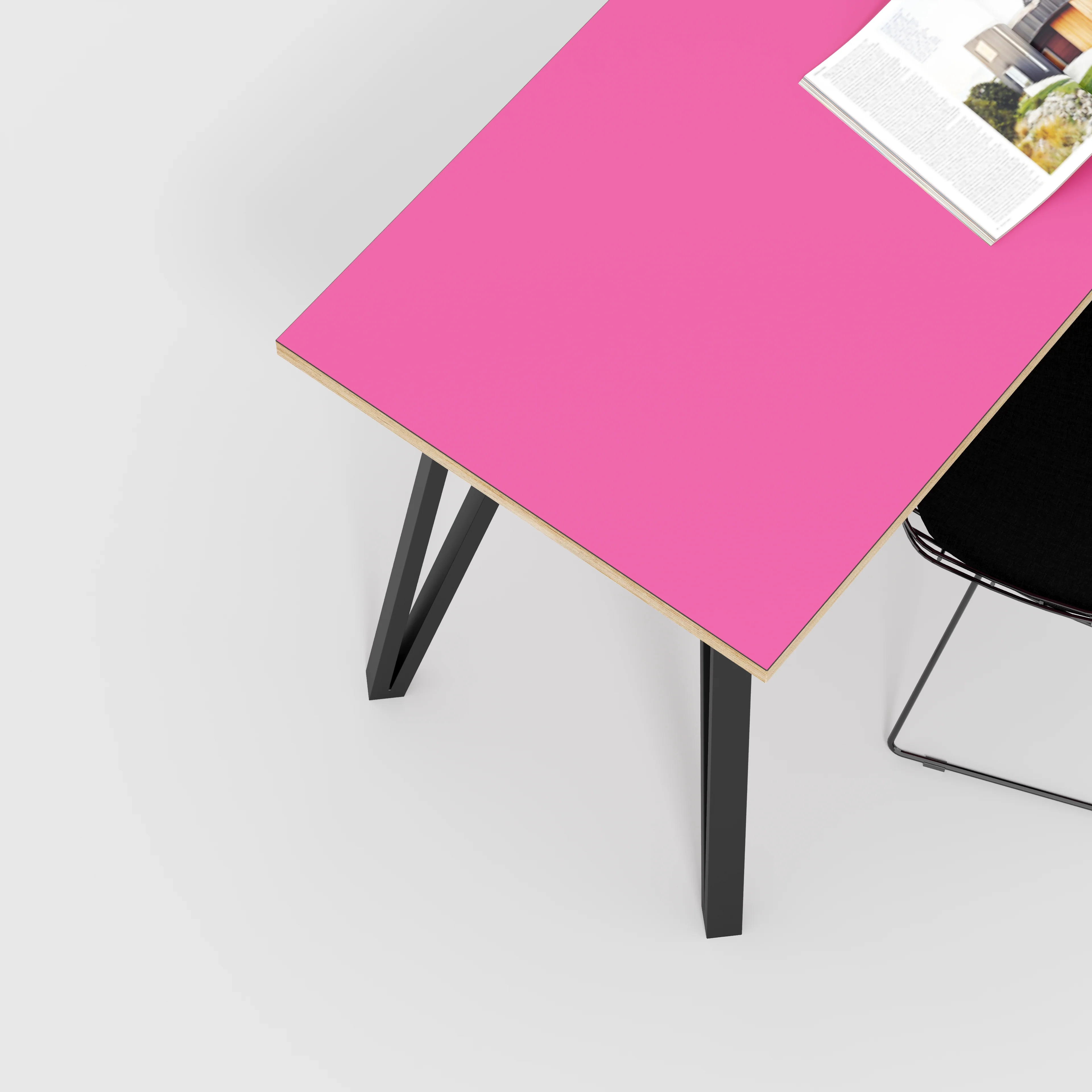 Plywood Desk with Black Box Hairpin Legs - Formica Juicy Pink - 1200(w) x 600(d) x 735(h) - Image 3