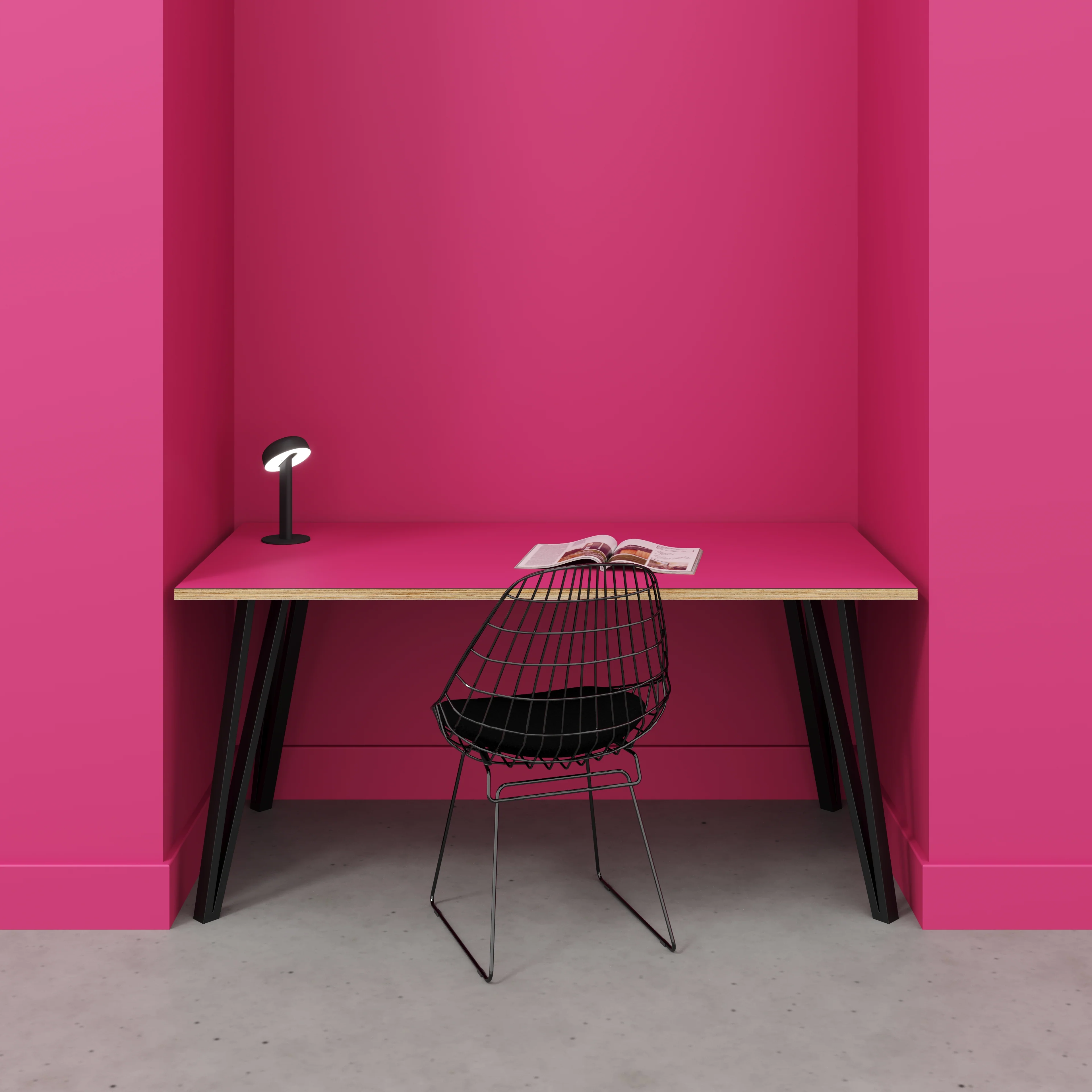 Plywood Desk with Black Box Hairpin Legs - Formica Juicy Pink - 1600(w) x 800(d) x 735(h) - Image 2