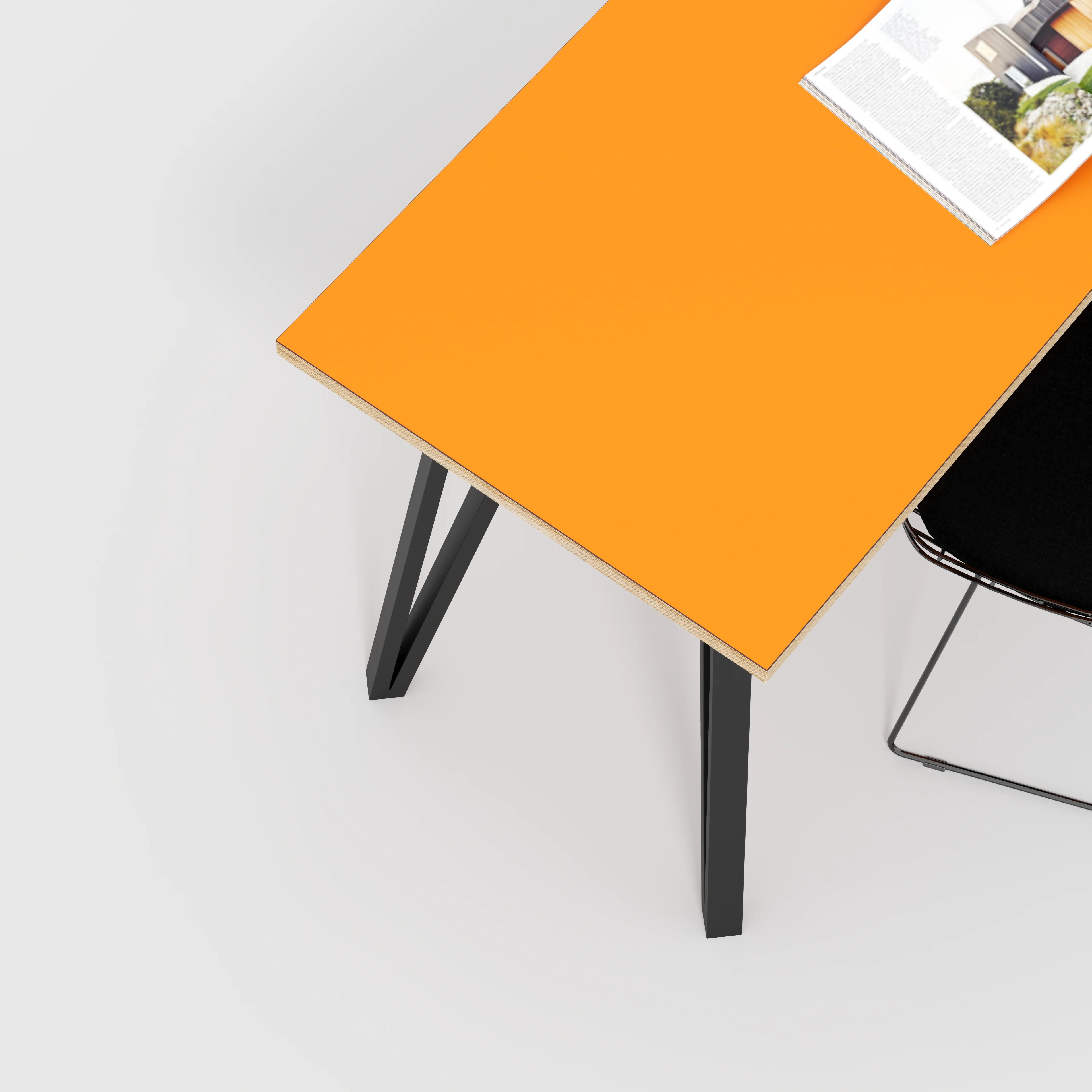 Plywood Desk with Black Box Hairpin Legs - Formica Levante Orange - 1600(w) x 800(d) x 735(h) - Image 3