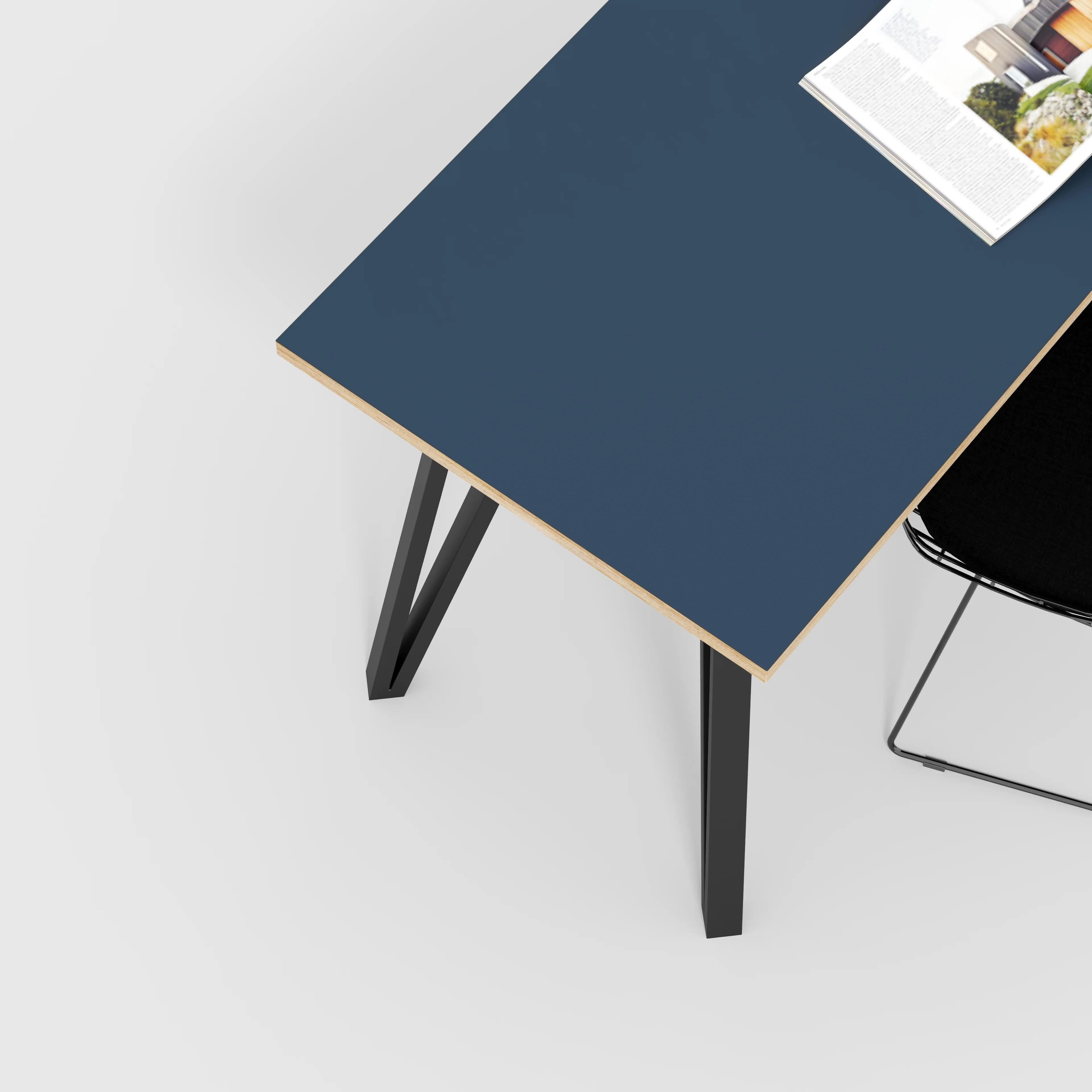Plywood Desk with Black Box Hairpin Legs - Formica Night Sea Blue - 1200(w) x 600(d) x 735(h) - Image 3
