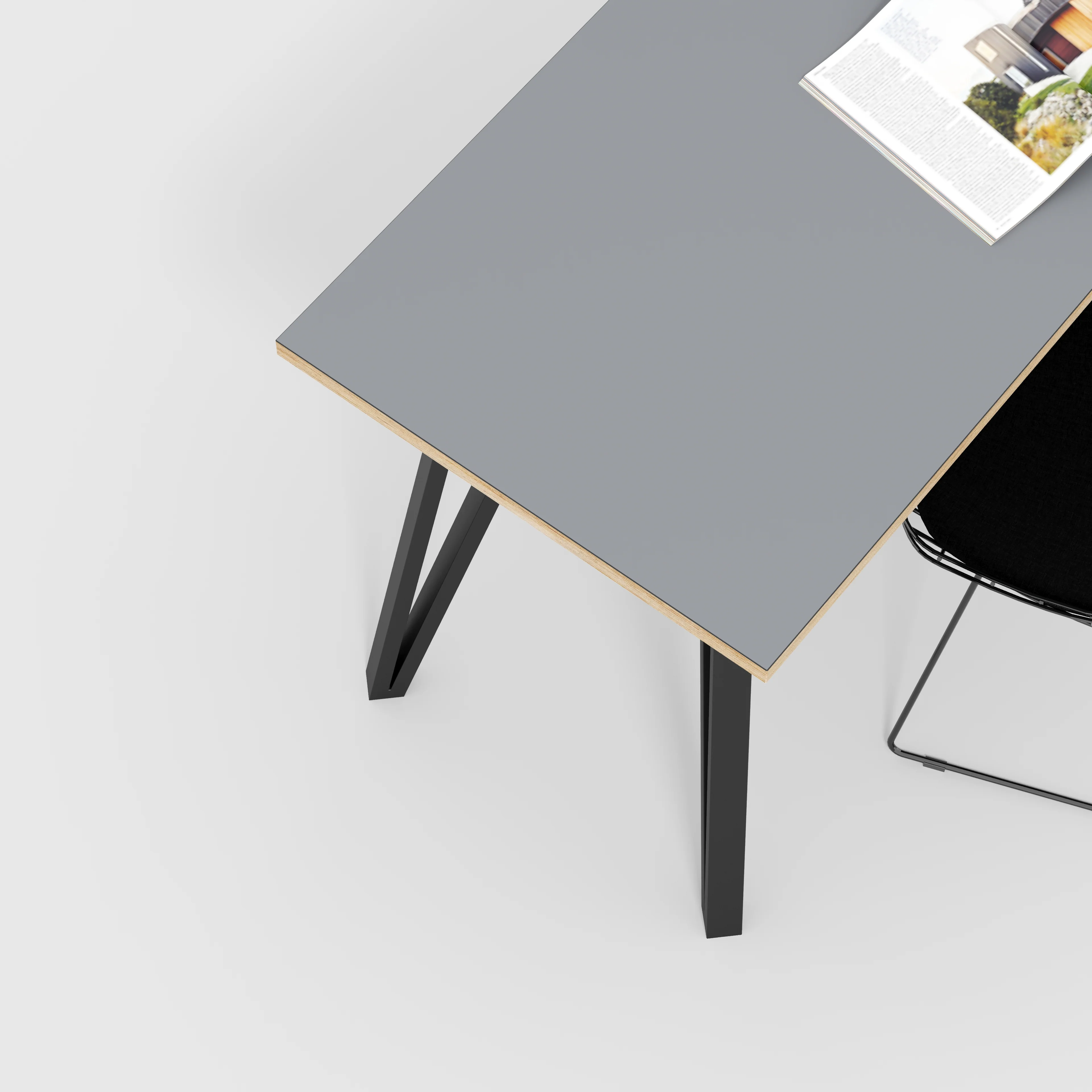 Plywood Desk with Black Box Hairpin Legs - Formica Tornado Grey - 1200(w) x 600(d) x 735(h) - Image 3