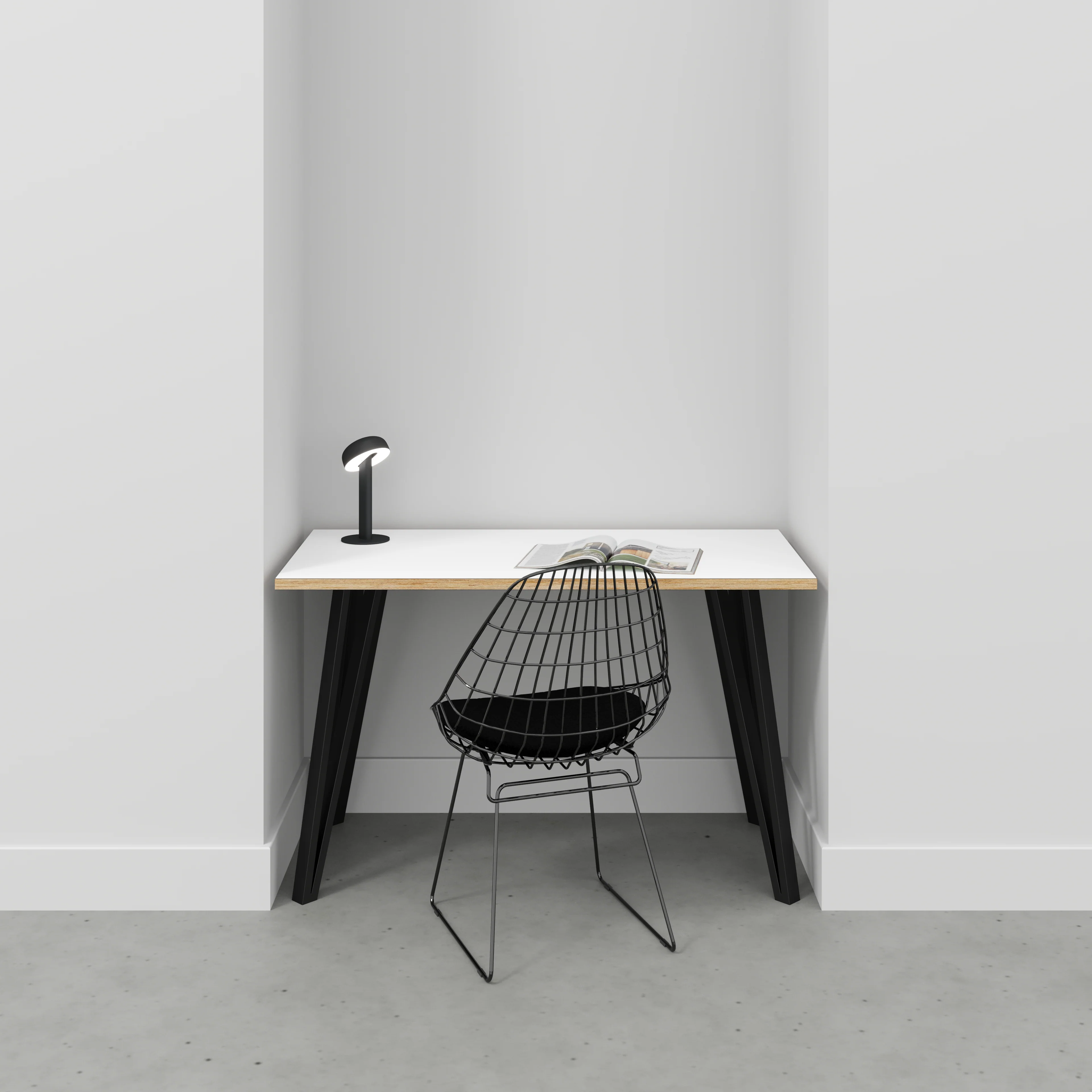 Plywood Desk with Black Box Hairpin Legs - Formica White - 1200(w) x 600(d) x 735(h) - Image 2