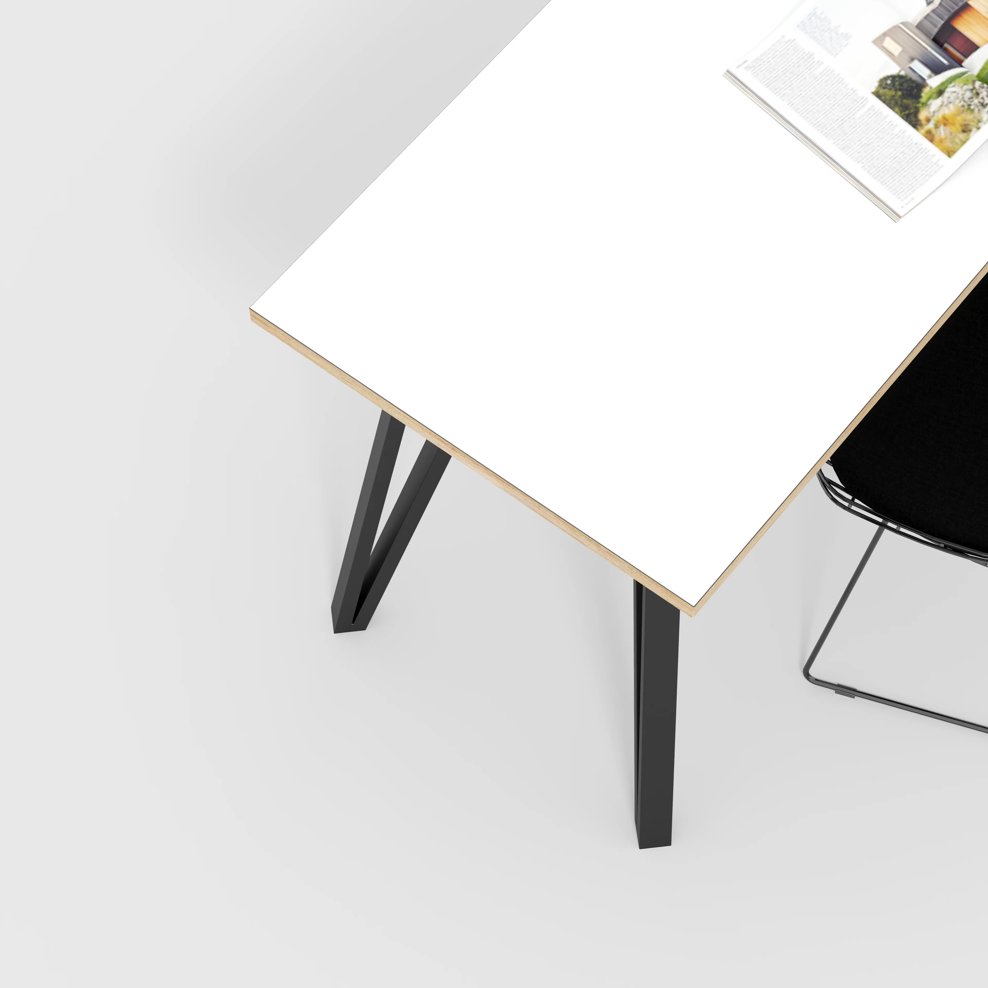 Plywood Desk with Black Box Hairpin Legs - Formica White - 1200(w) x 600(d) x 735(h) - Image 3