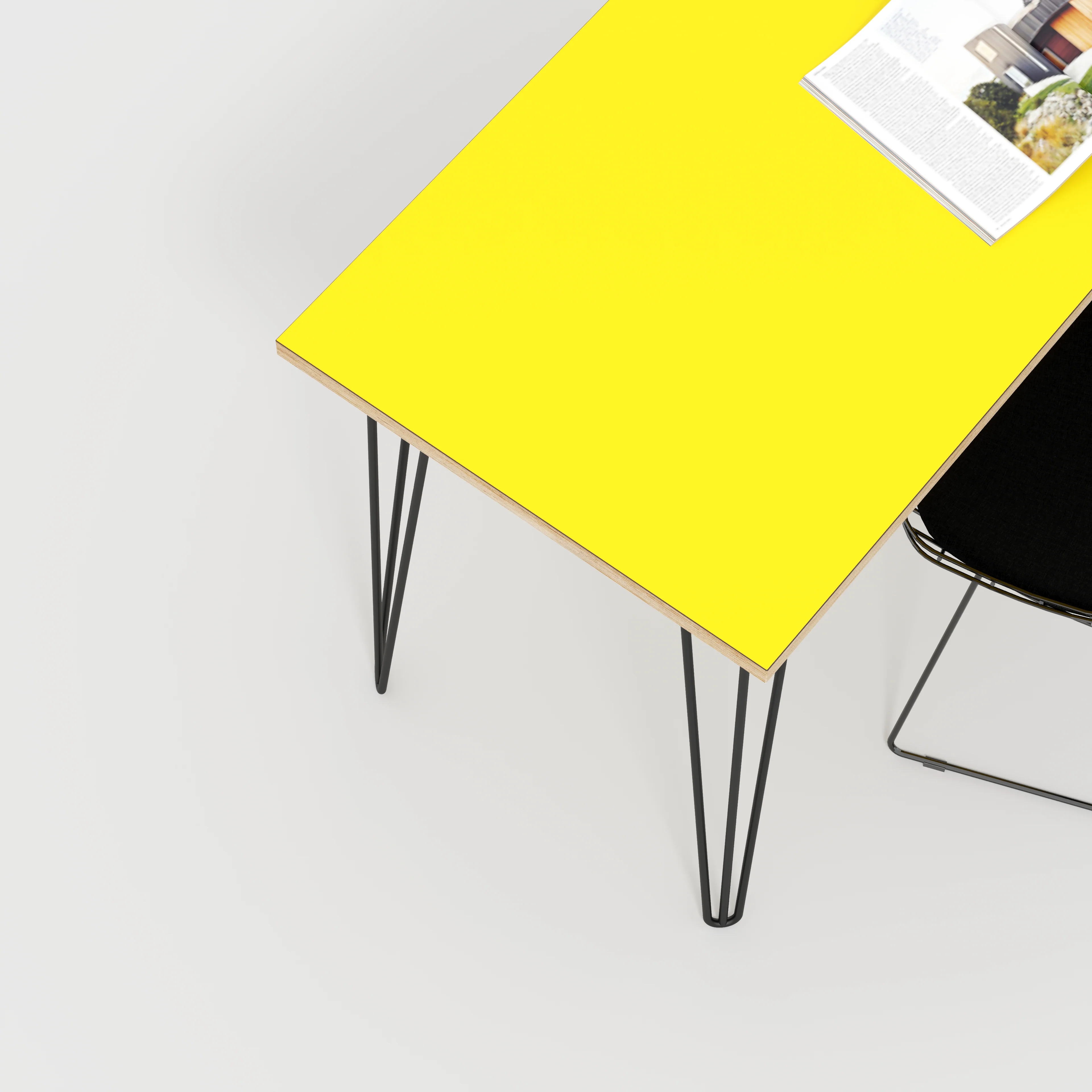 Plywood Desk with Black Hairpin Legs - Formica Chrome Yellow - 1600(w) x 800(d) x 735(h) - Image 3