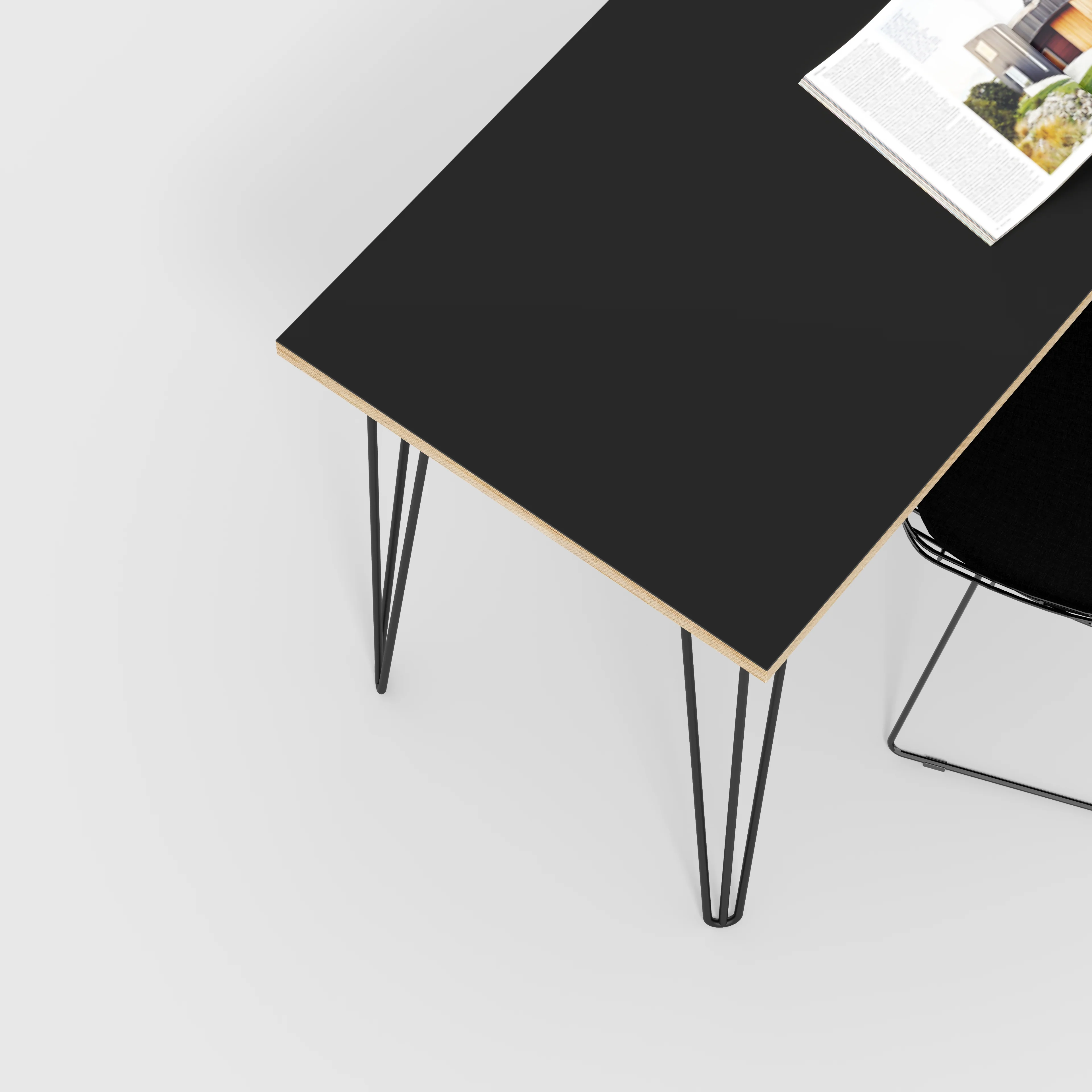 Plywood Desk with Black Hairpin Legs - Formica Diamond Black - 1600(w) x 800(d) x 735(h) - Image 3