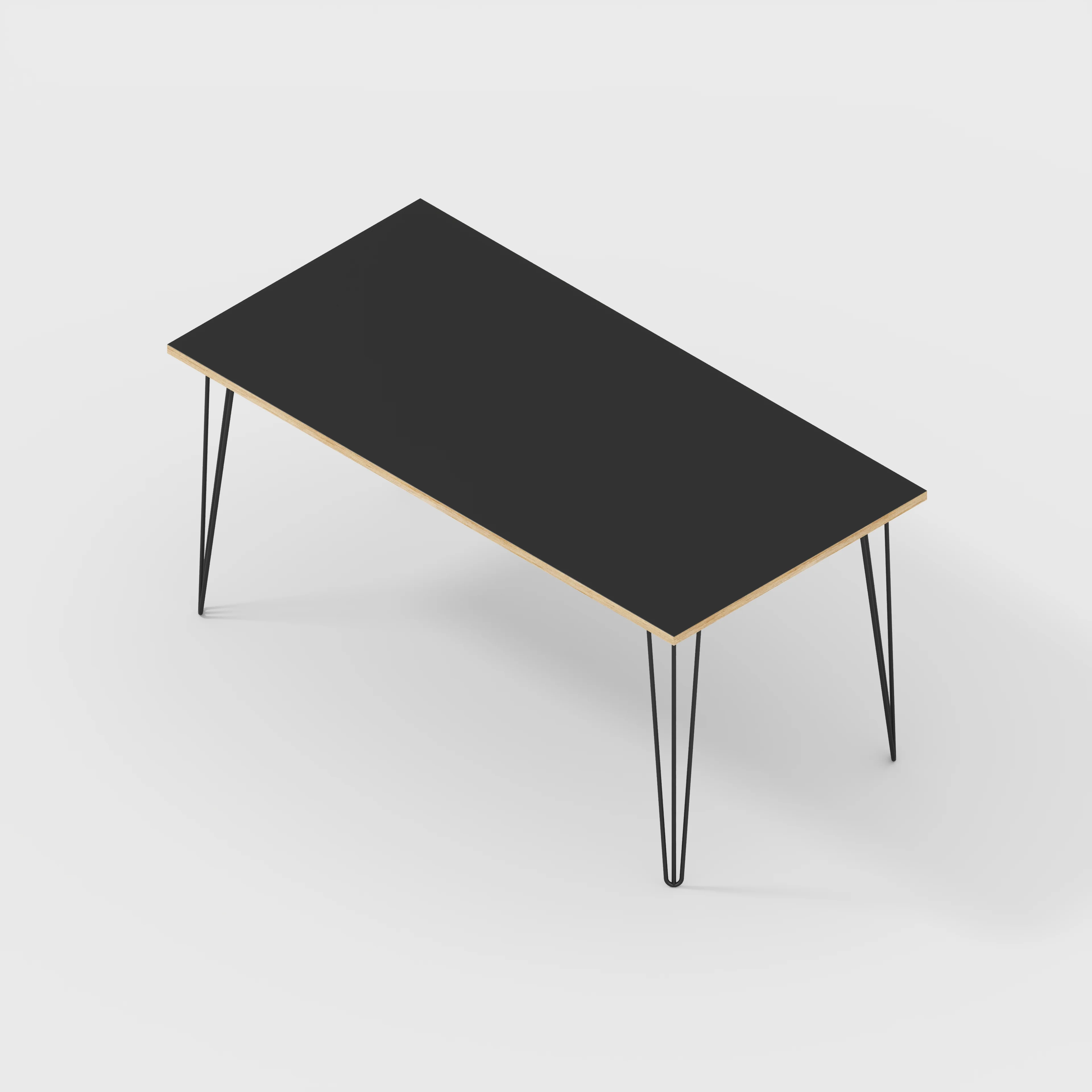 Plywood Desk with Black Hairpin Legs - Formica Diamond Black - 1600(w) x 800(d) x 735(h) - Image 5