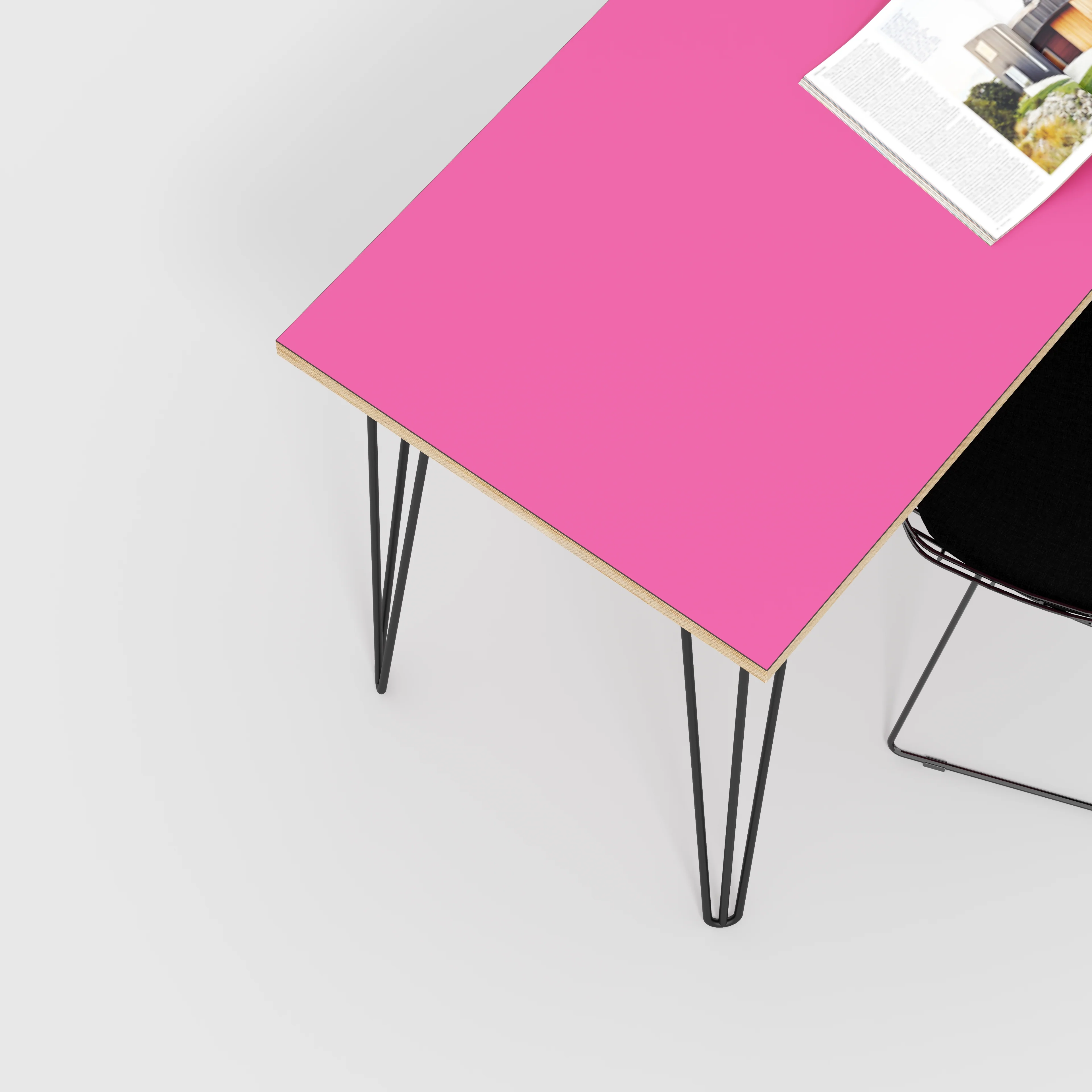Plywood Desk with Black Hairpin Legs - Formica Juicy Pink - 1600(w) x 800(d) x 735(h) - Image 3