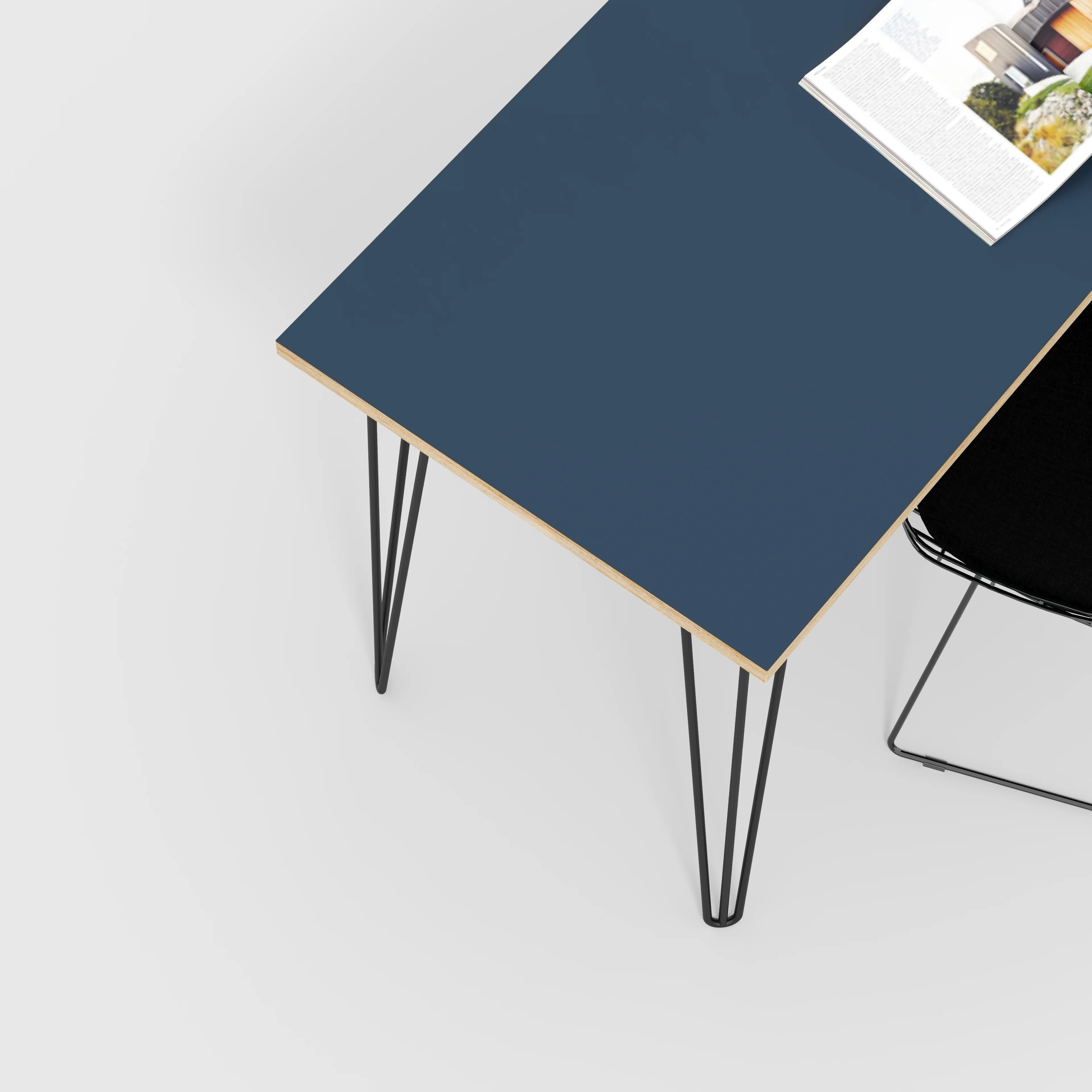 Plywood Desk with Black Hairpin Legs - Formica Night Sea Blue - 1200(w) x 600(d) x 735(h) - Image 3