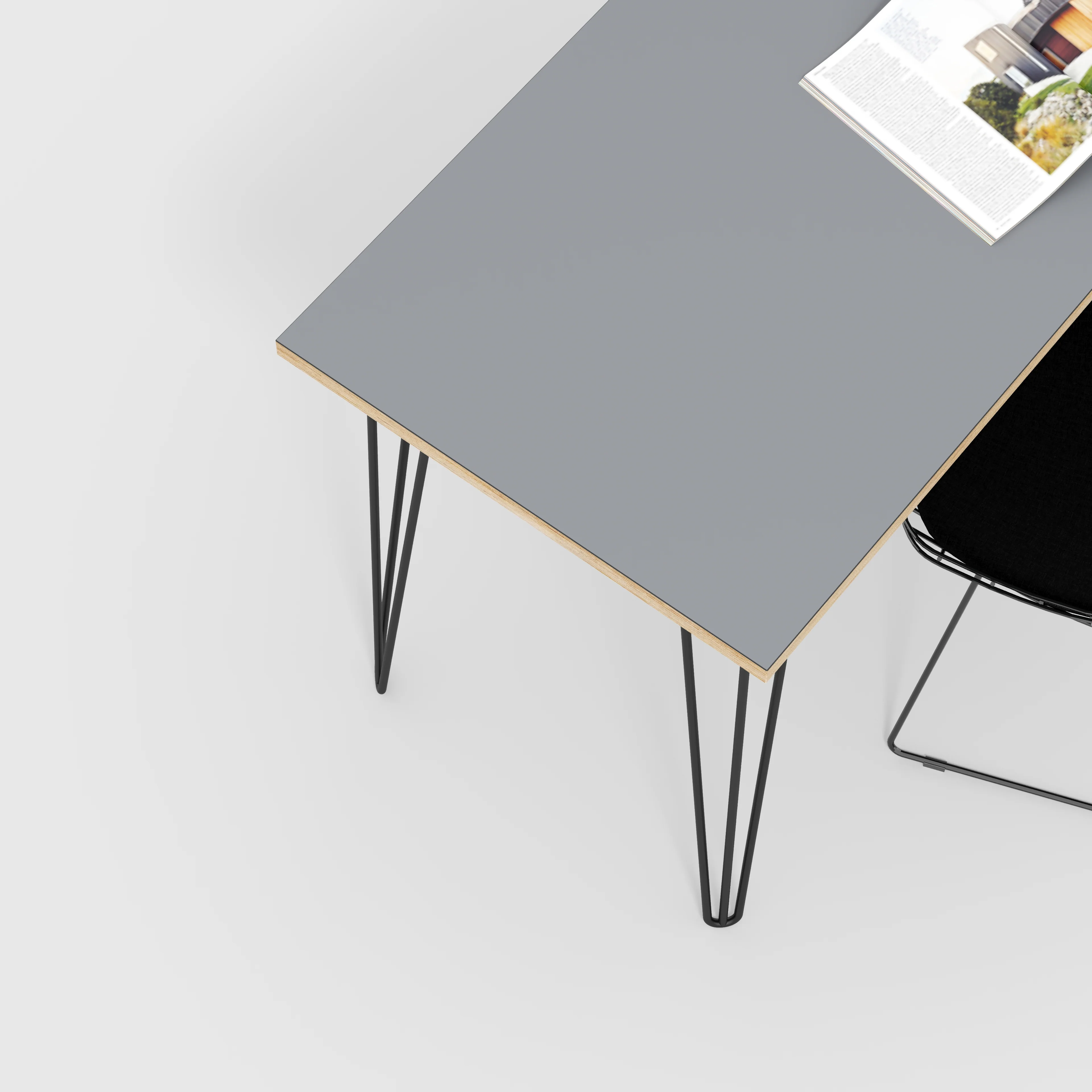 Plywood Desk with Black Hairpin Legs - Formica Tornado Grey - 1600(w) x 800(d) x 735(h) - Image 3