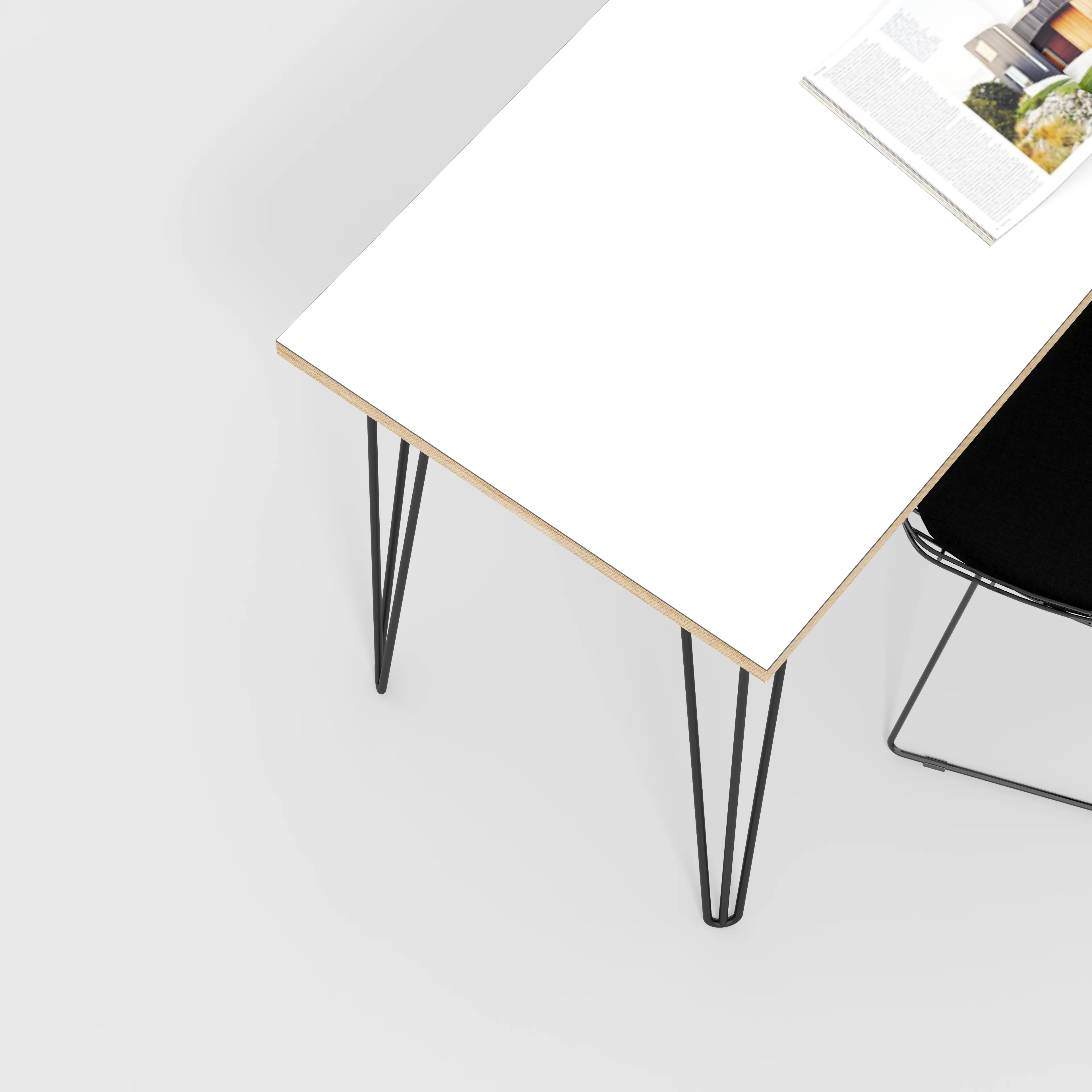 Plywood Desk with Black Hairpin Legs - Formica White - 1600(w) x 800(d) x 735(h) - Image 3