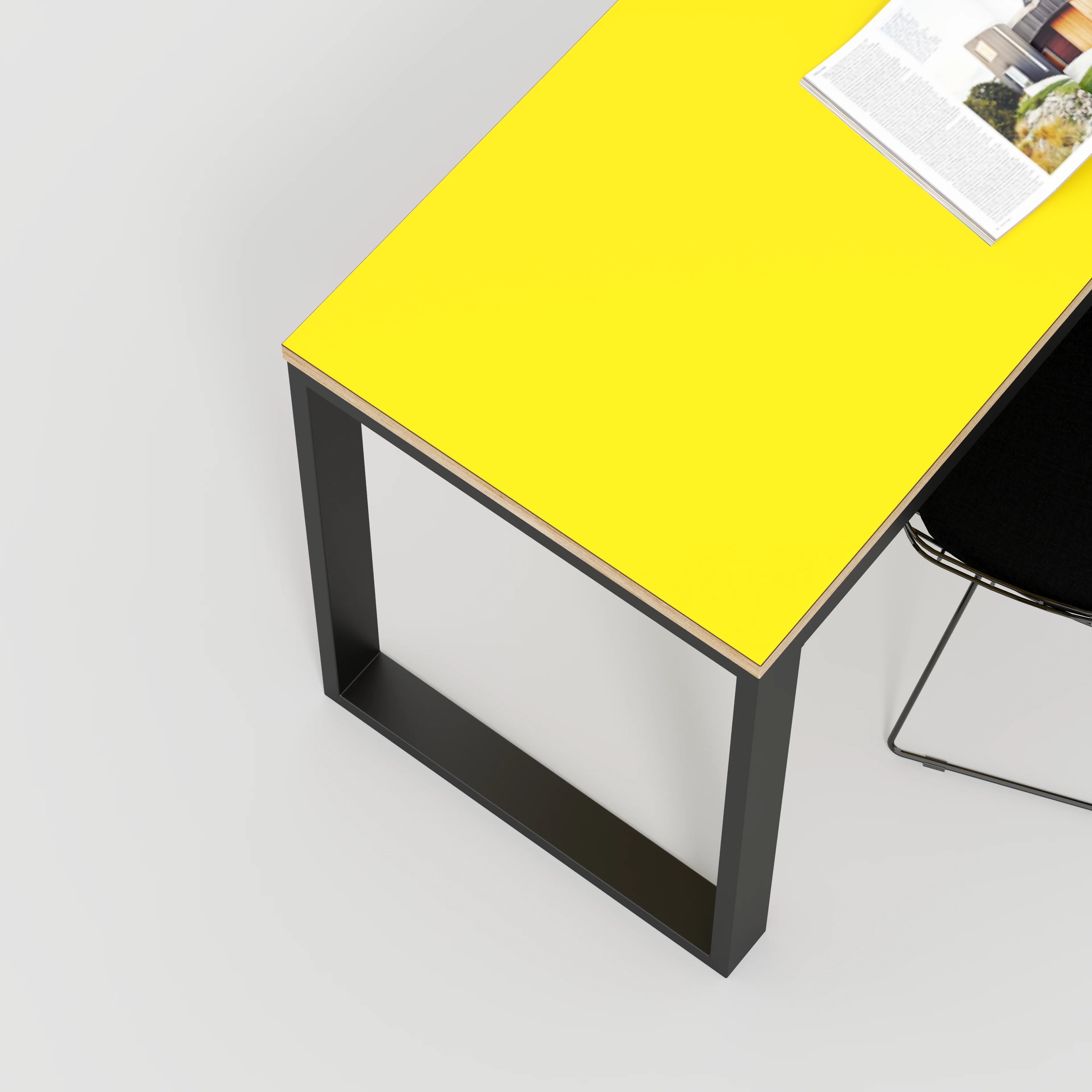 Plywood Desk with Black Industrial Frame - Formica Chrome Yellow - 1200(w) x 585(d) x 735(h) - Image 3