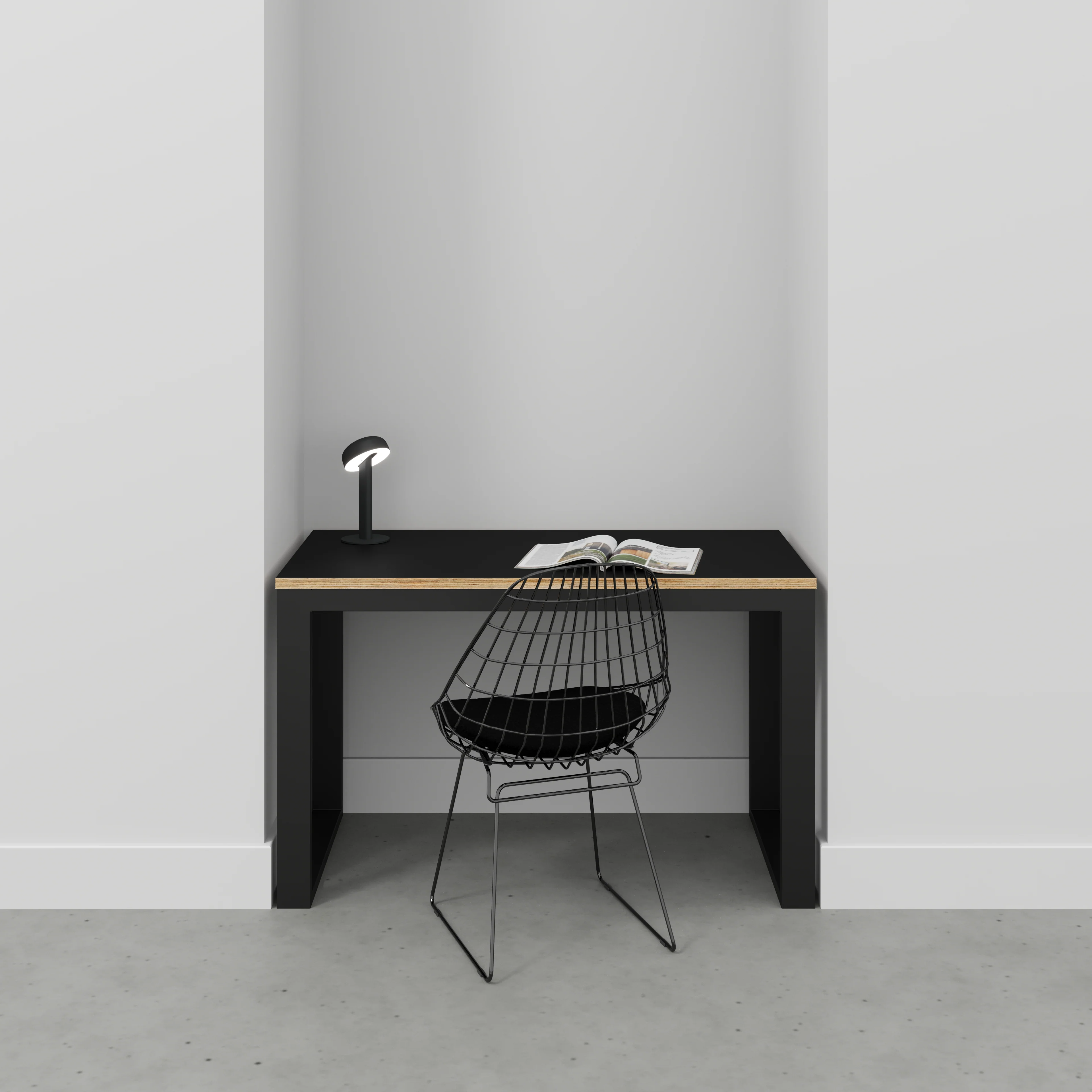 Plywood Desk with Black Industrial Frame - Formica Diamond Black - 1200(w) x 585(d) x 735(h) - Image 2
