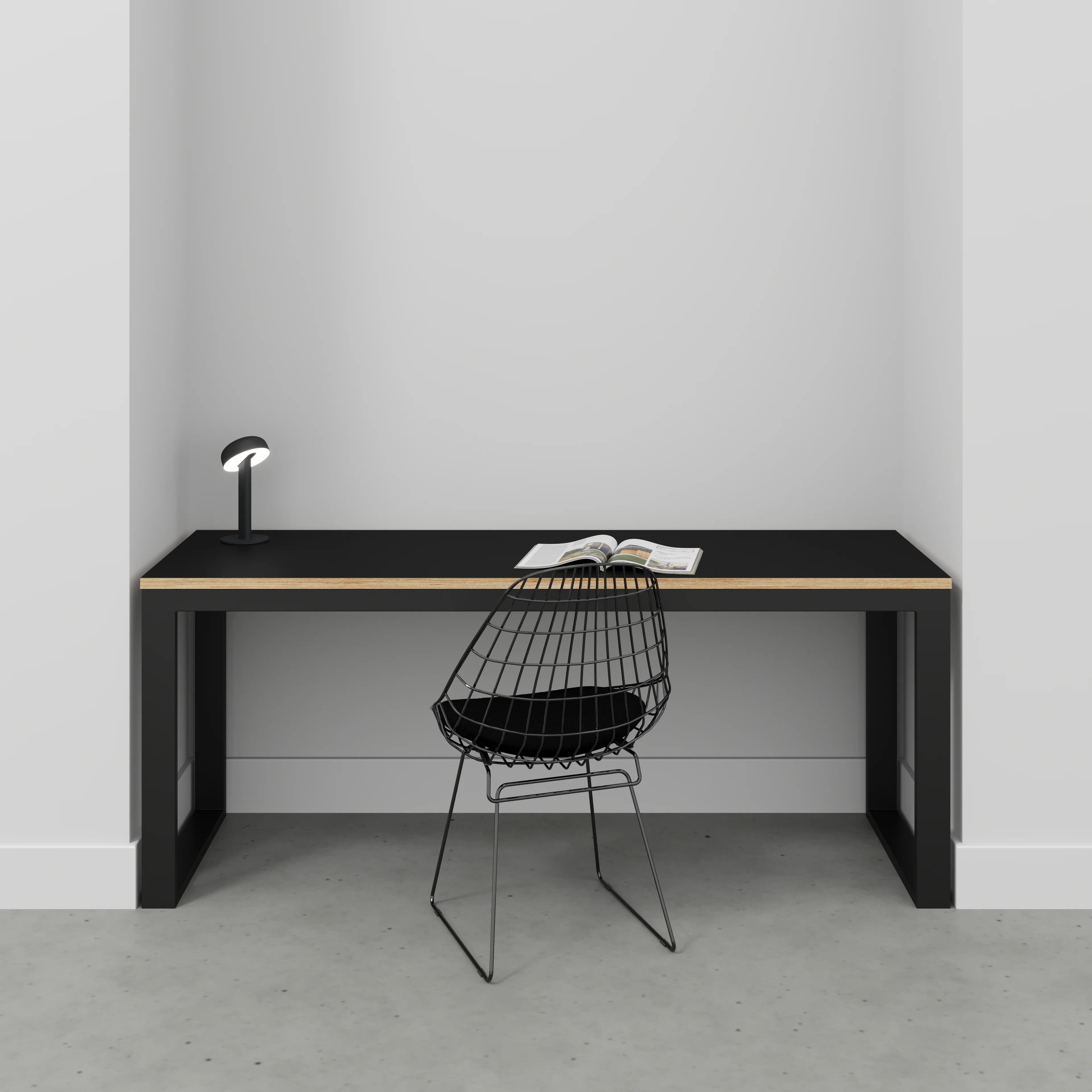 Plywood Desk with Black Industrial Frame - Formica Diamond Black - 1800(w) x 585(d) x 735(h) - Image 2